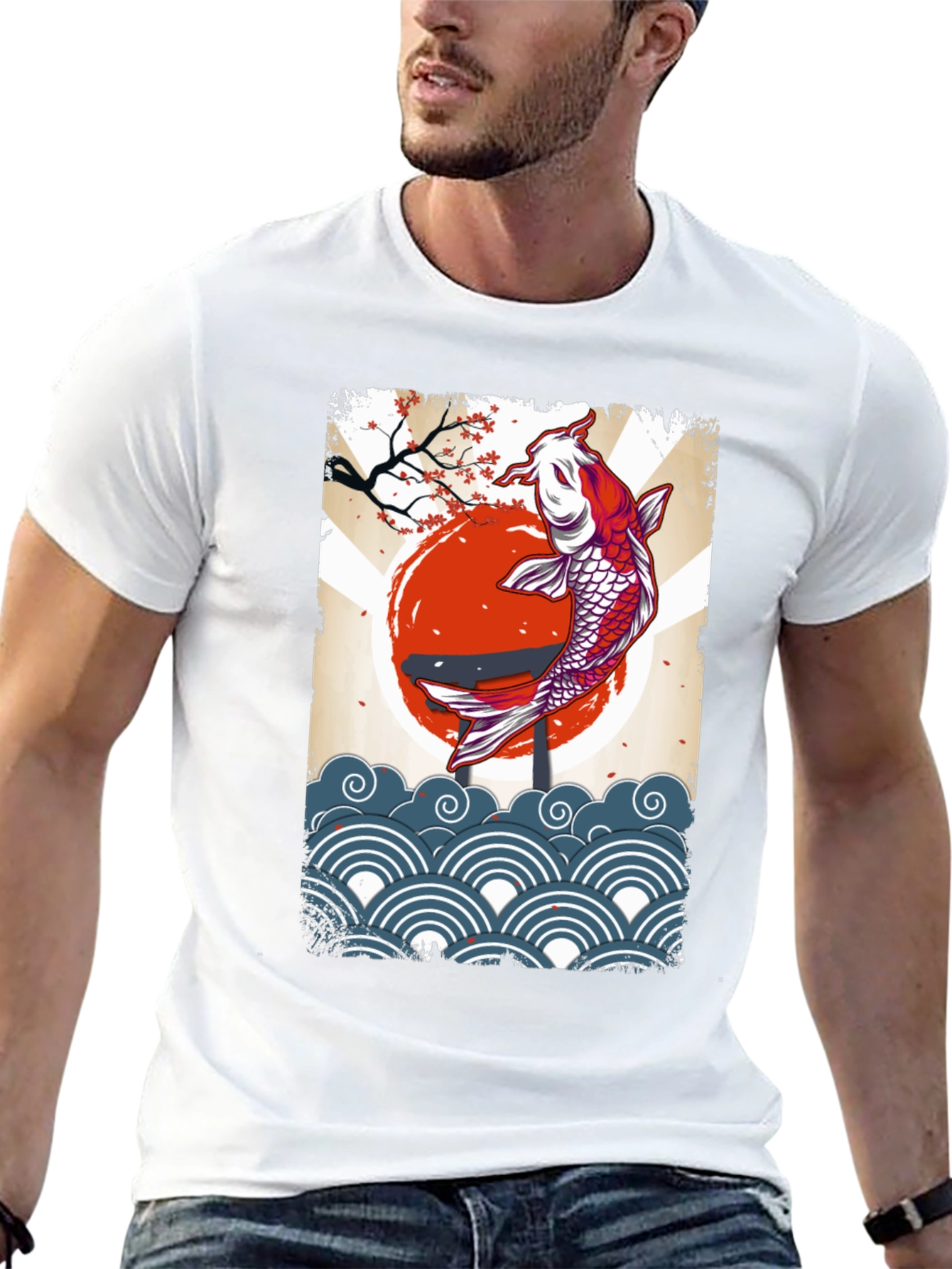Koi Fish Graphic Tee - Black Cotton T-Shirt