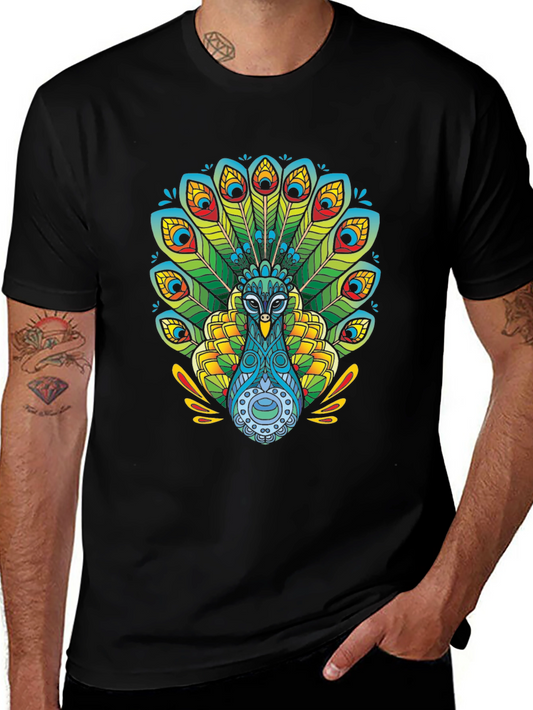 Peacock Graphic T-Shirt - Black Cotton Tee