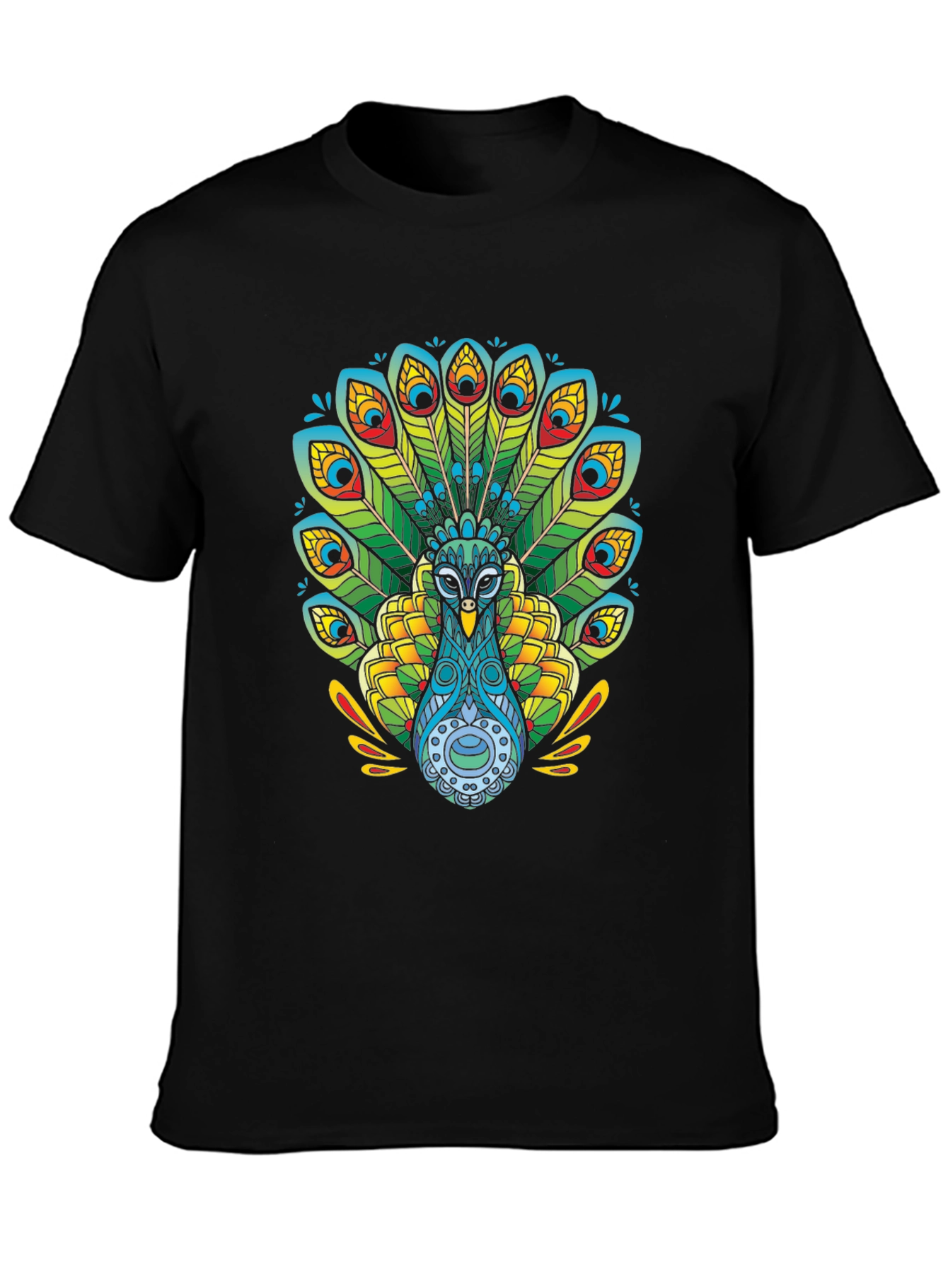 Peacock Graphic T-Shirt - Black Cotton Tee
