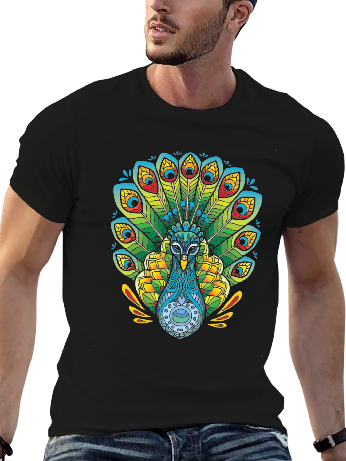 Peacock Graphic T-Shirt - Black Cotton Tee