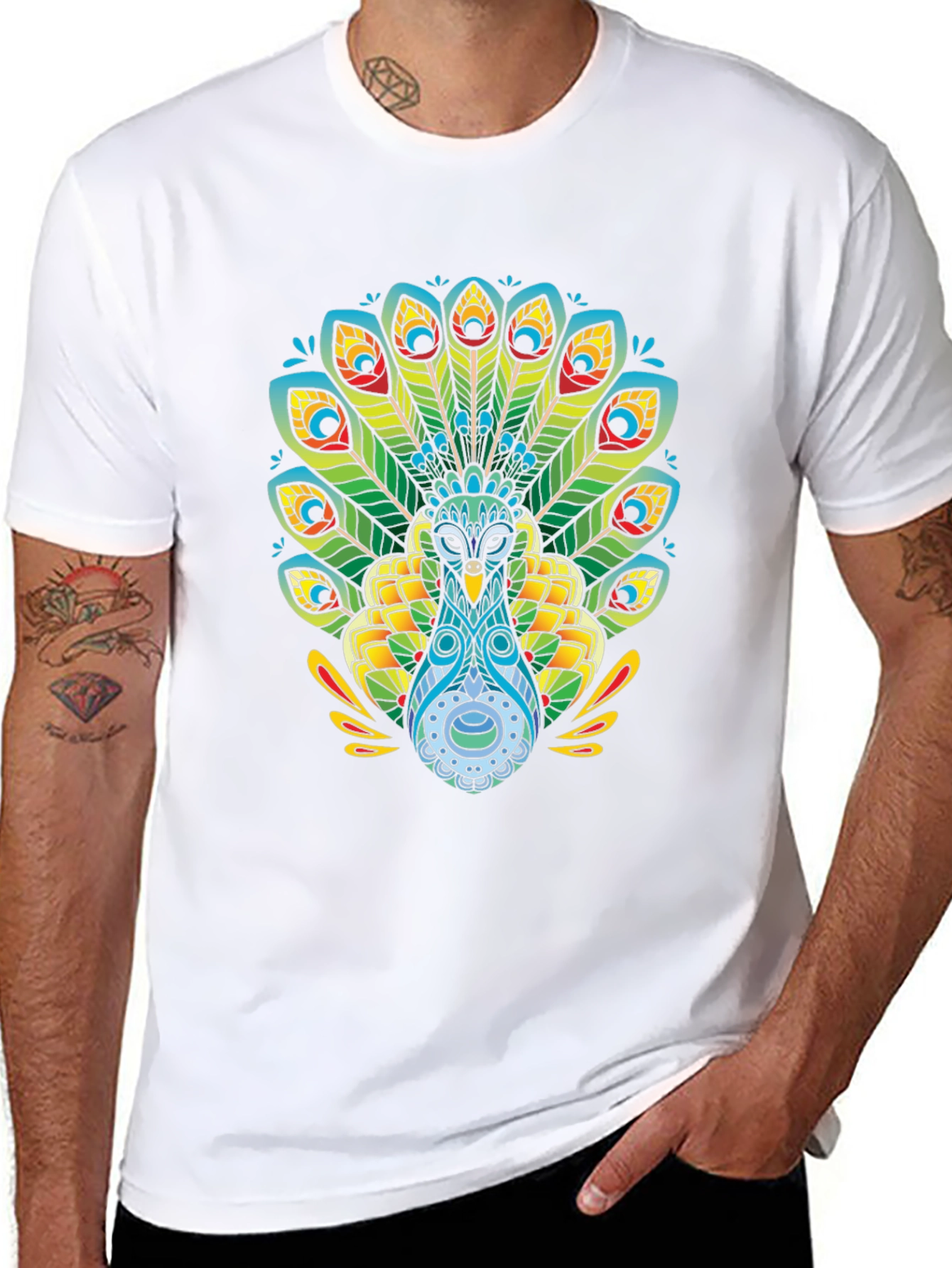 Peacock Graphic T-Shirt - Black Cotton Tee