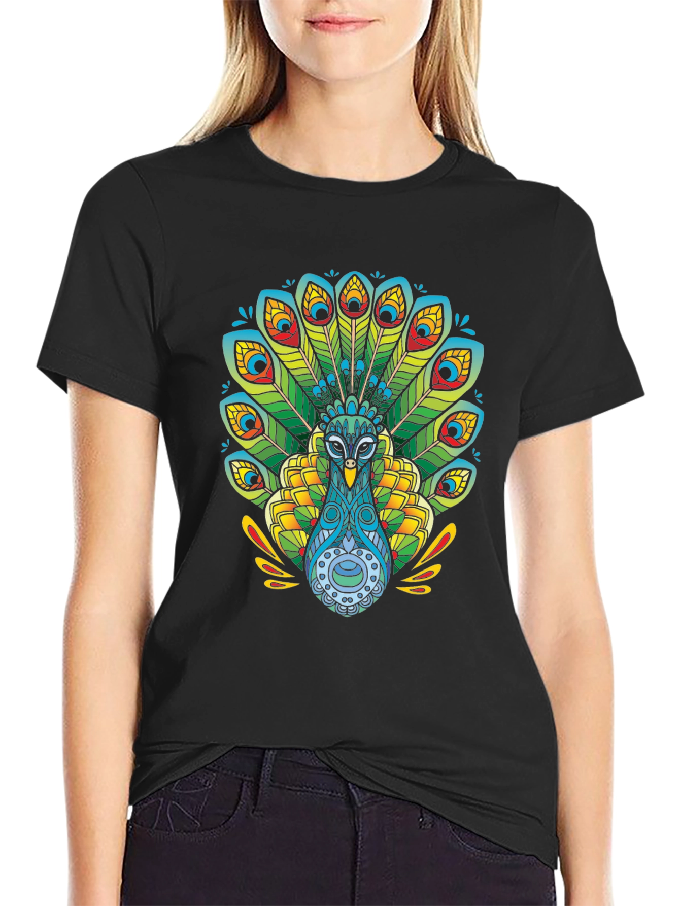 Peacock Graphic T-Shirt - Black Cotton Tee