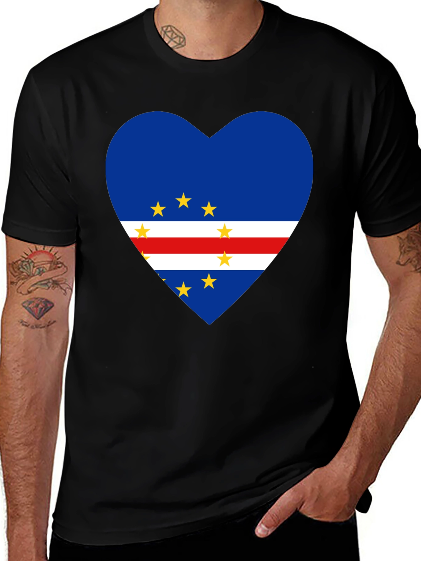 Cape Verde Flag Heart T-Shirt Love Cabo Verde