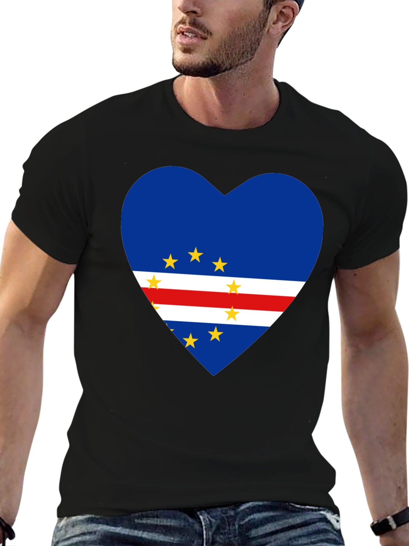 Cape Verde Flag Heart T-Shirt Love Cabo Verde