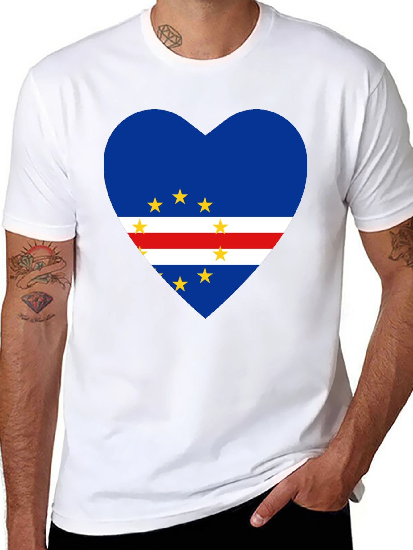 Cape Verde Flag Heart T-Shirt Love Cabo Verde