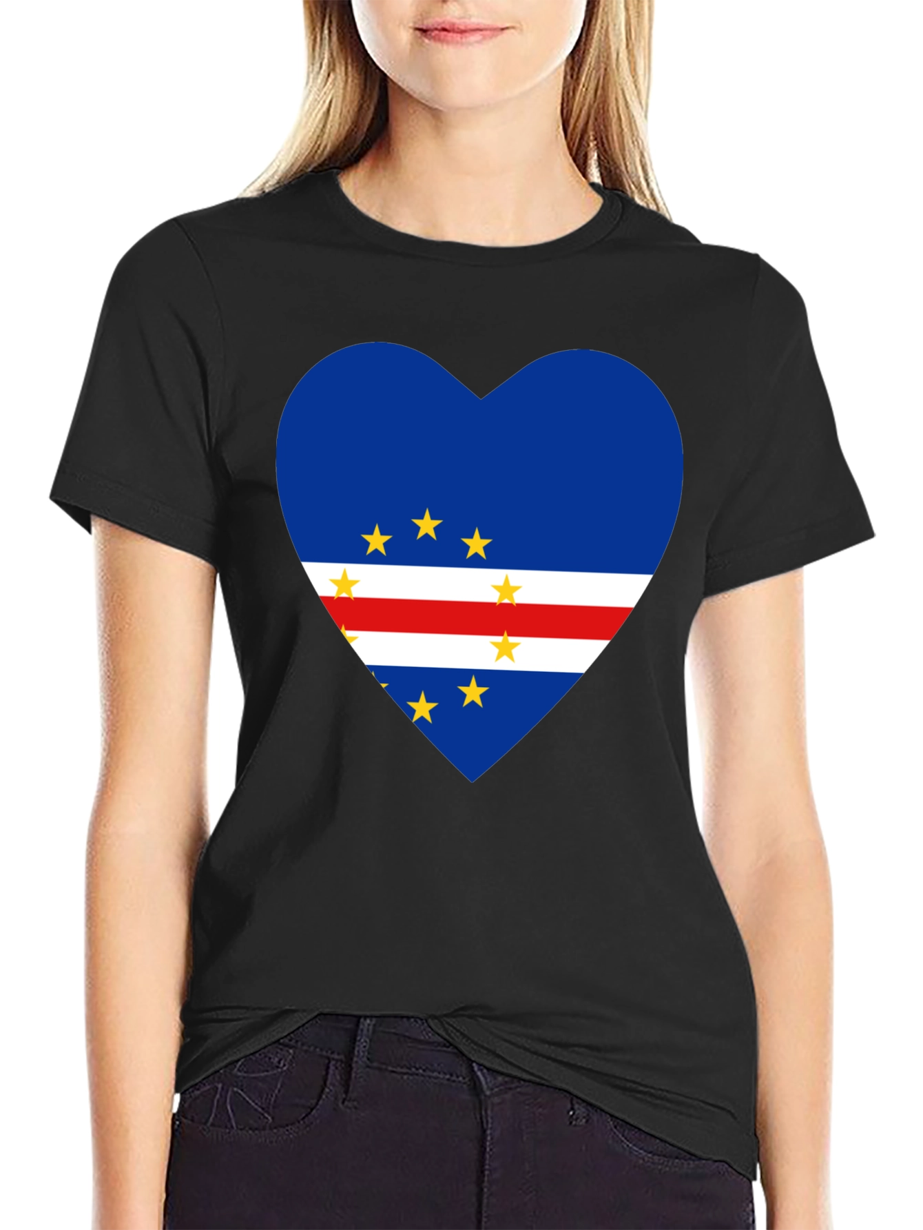 Cape Verde Flag Heart T-Shirt Love Cabo Verde