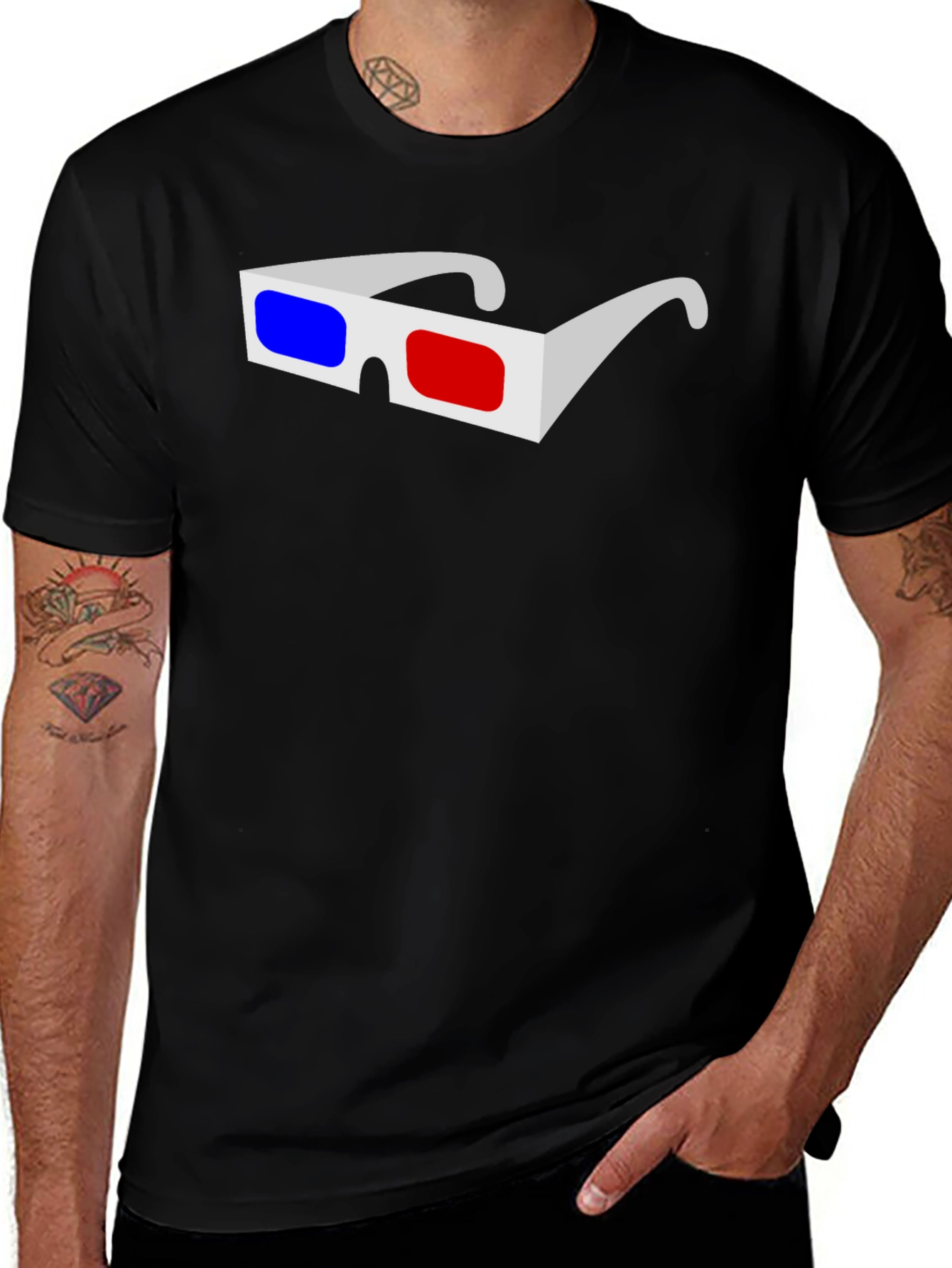 3D Glasses Graphic Black T-Shirt