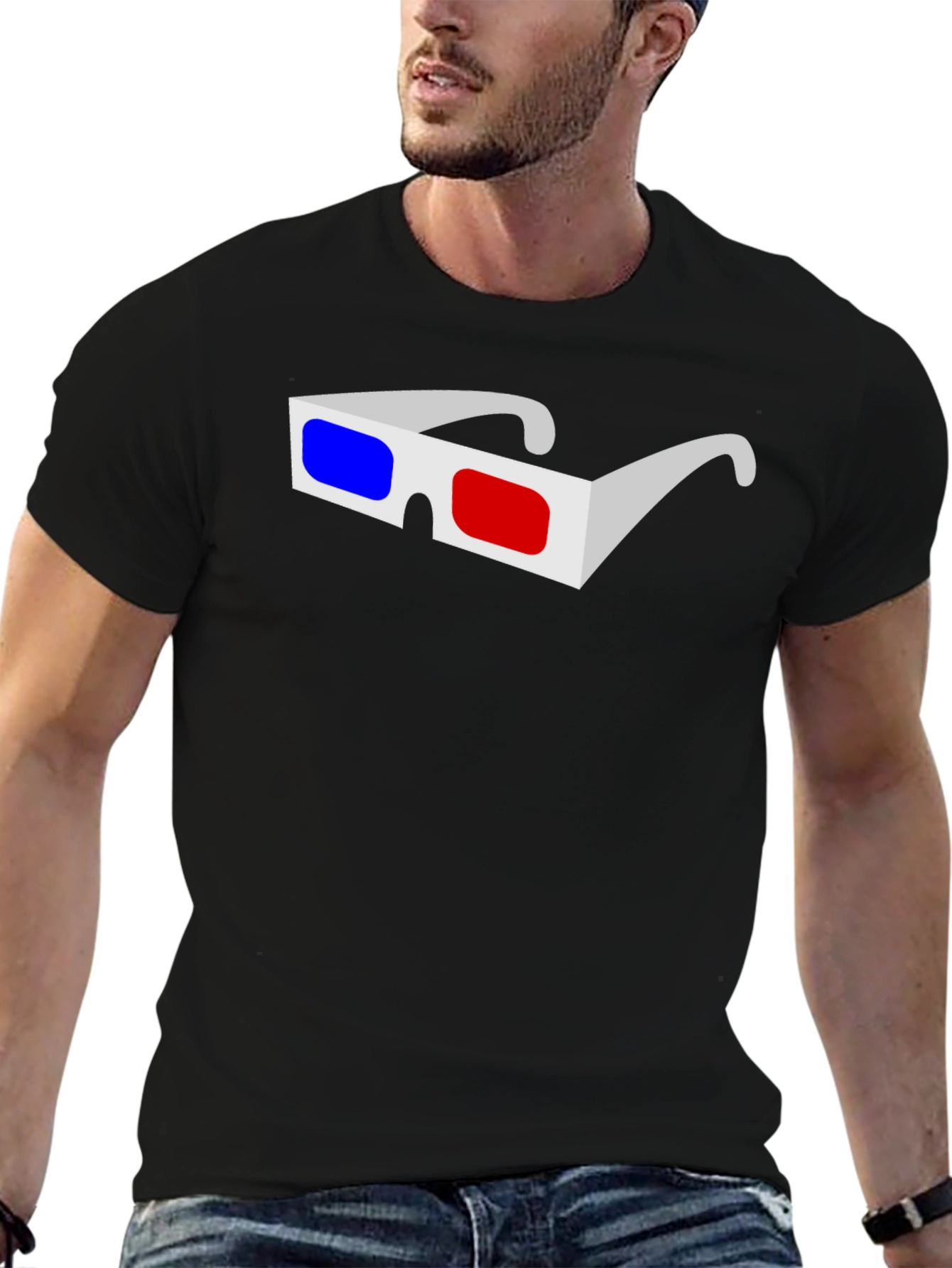 3D Glasses Graphic Black T-Shirt