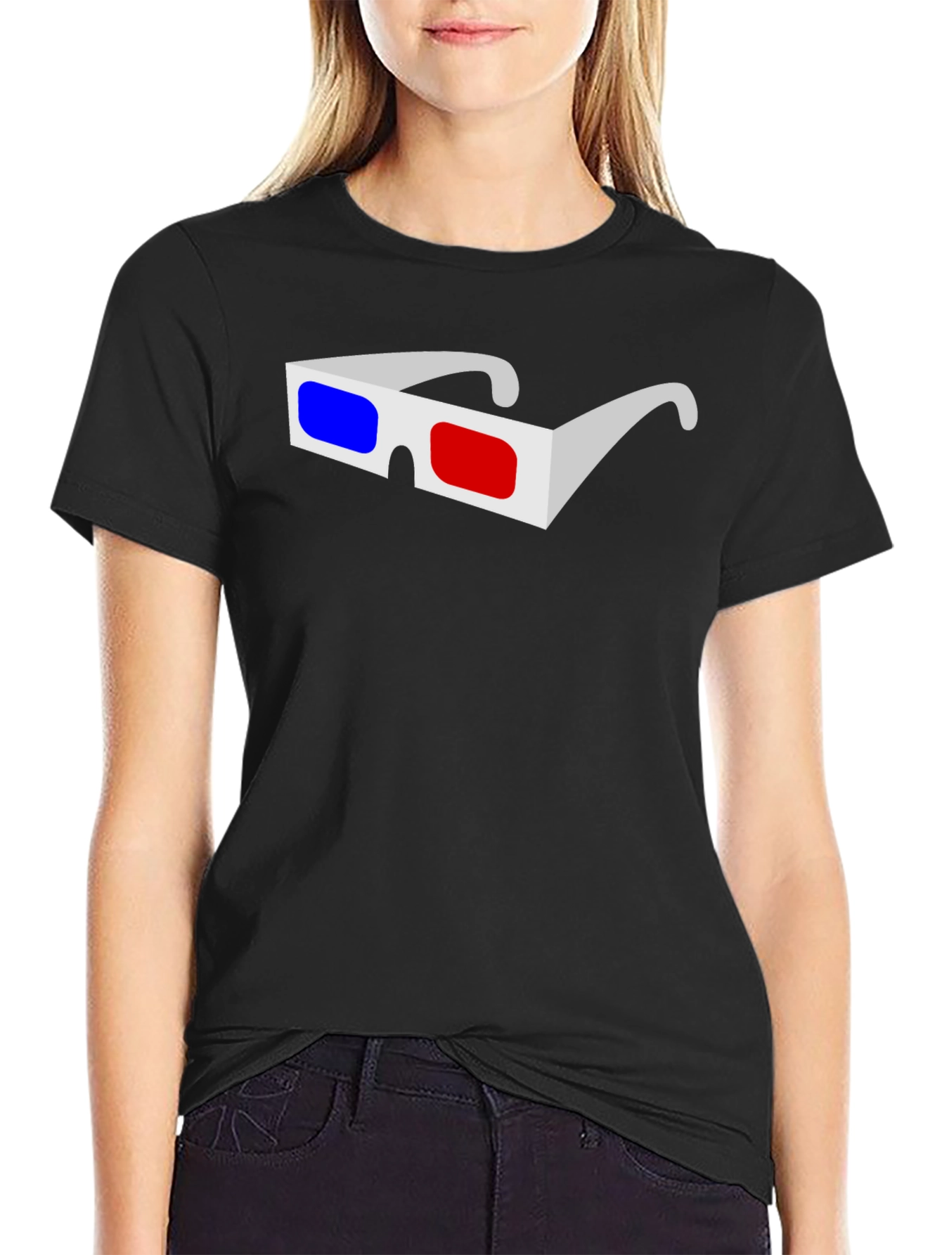 3D Glasses Graphic Black T-Shirt