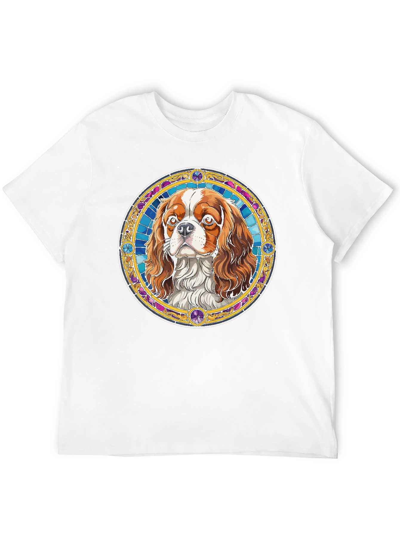 Cavalier King Charles Spaniel Stained Glass Style T-Shirt