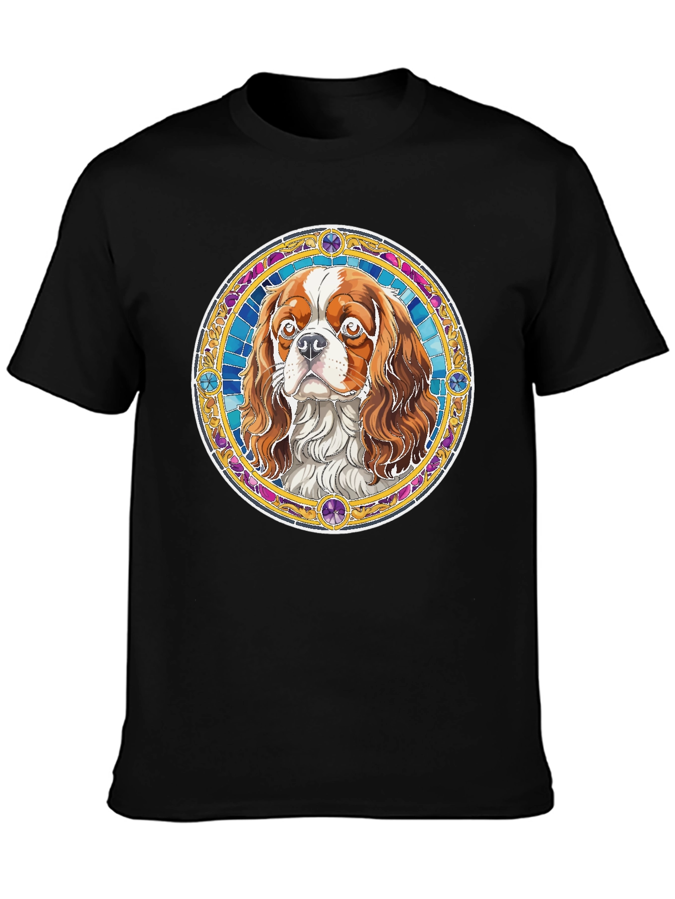 Cavalier King Charles Spaniel Stained Glass Style T-Shirt