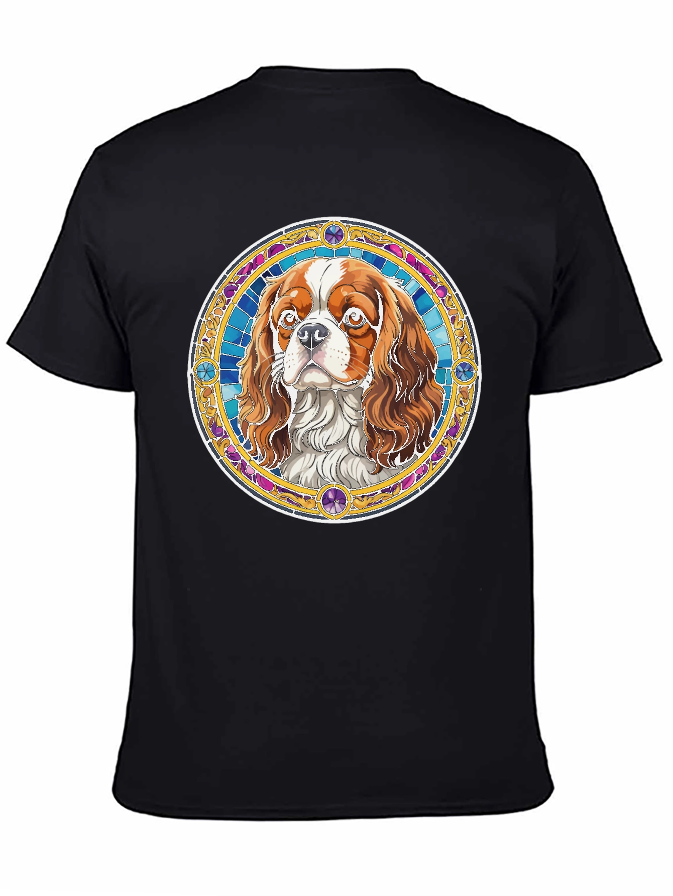 Cavalier King Charles Spaniel Stained Glass Style T-Shirt
