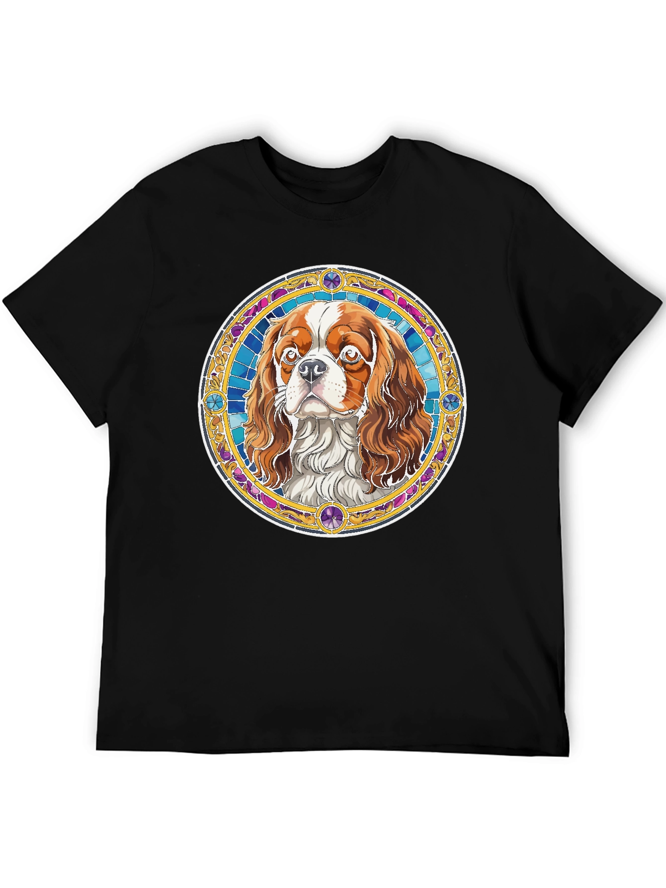 Cavalier King Charles Spaniel Stained Glass Style T-Shirt
