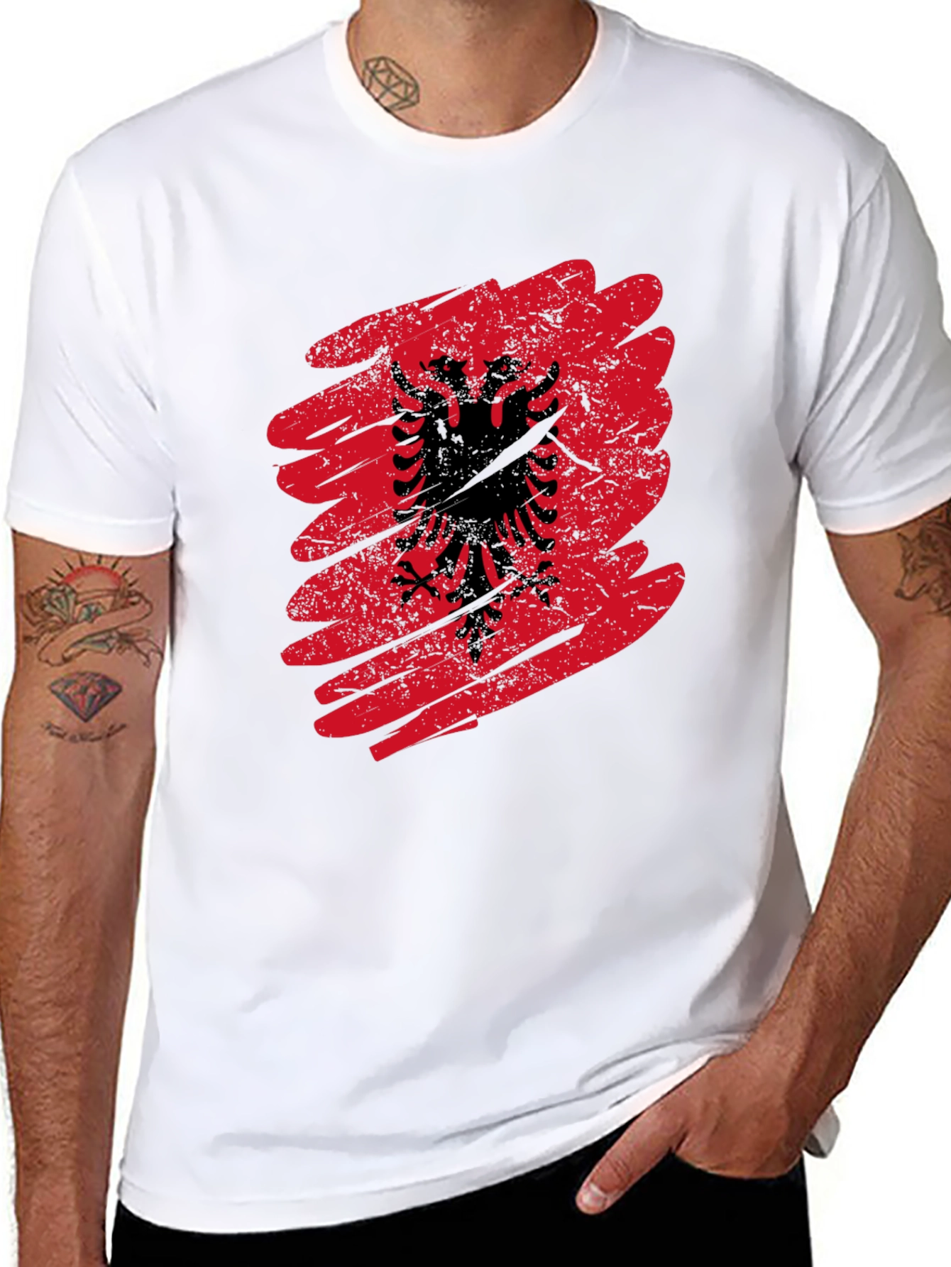 Albania Flag Graphic Tee - Mens Black T-Shirt