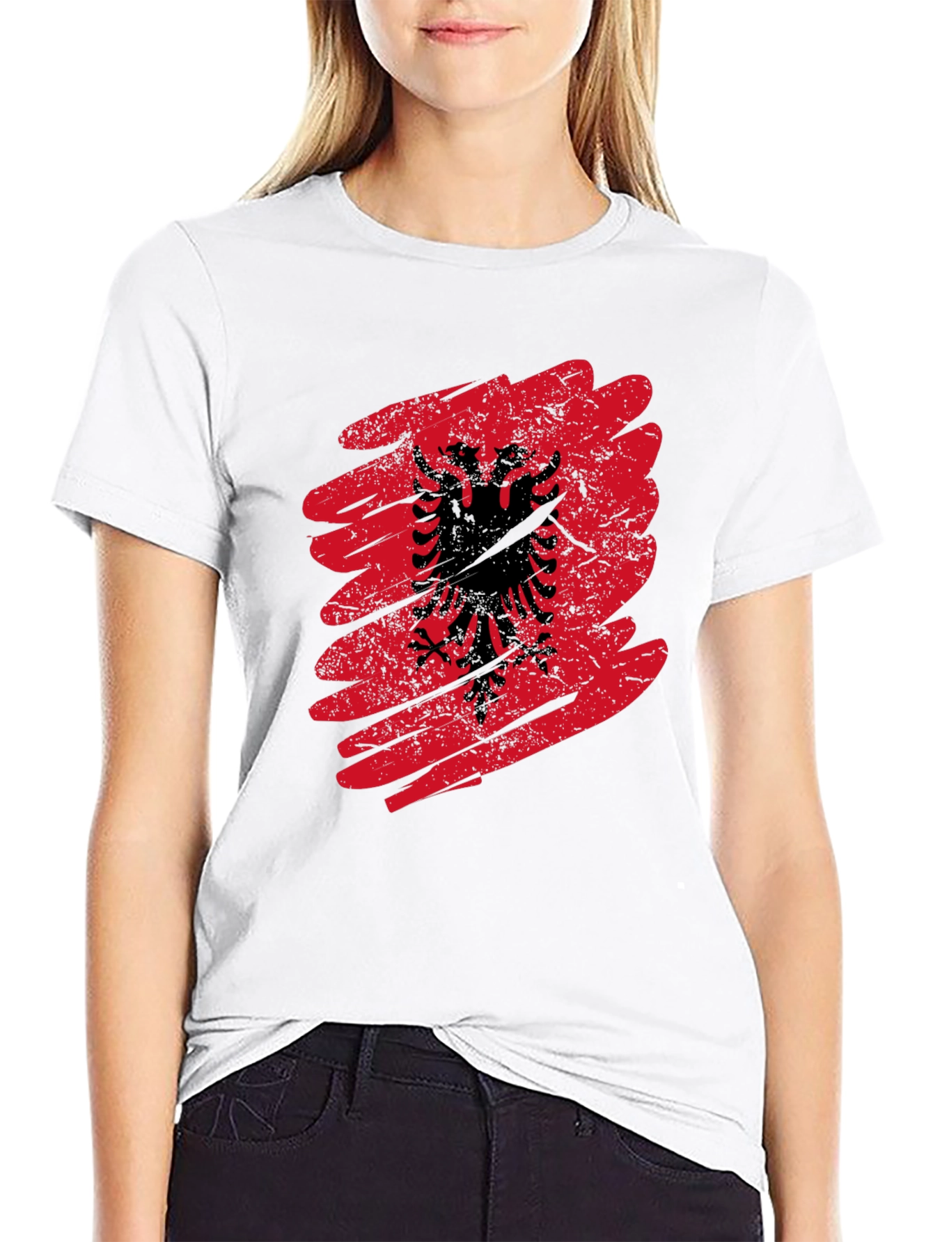 Albania Flag Graphic Tee - Mens Black T-Shirt