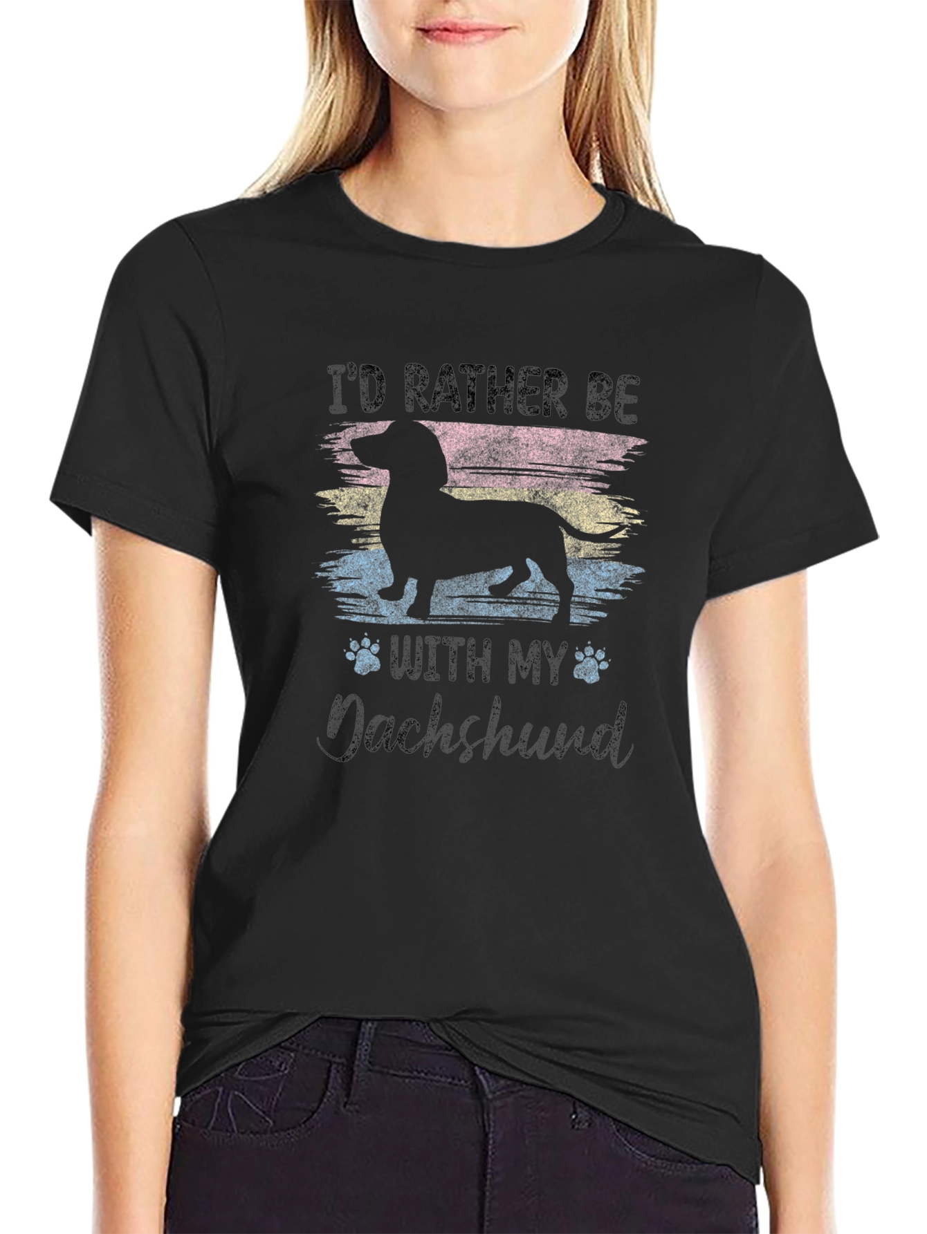 Id Rather Be With My Dachshund Black T-Shirt