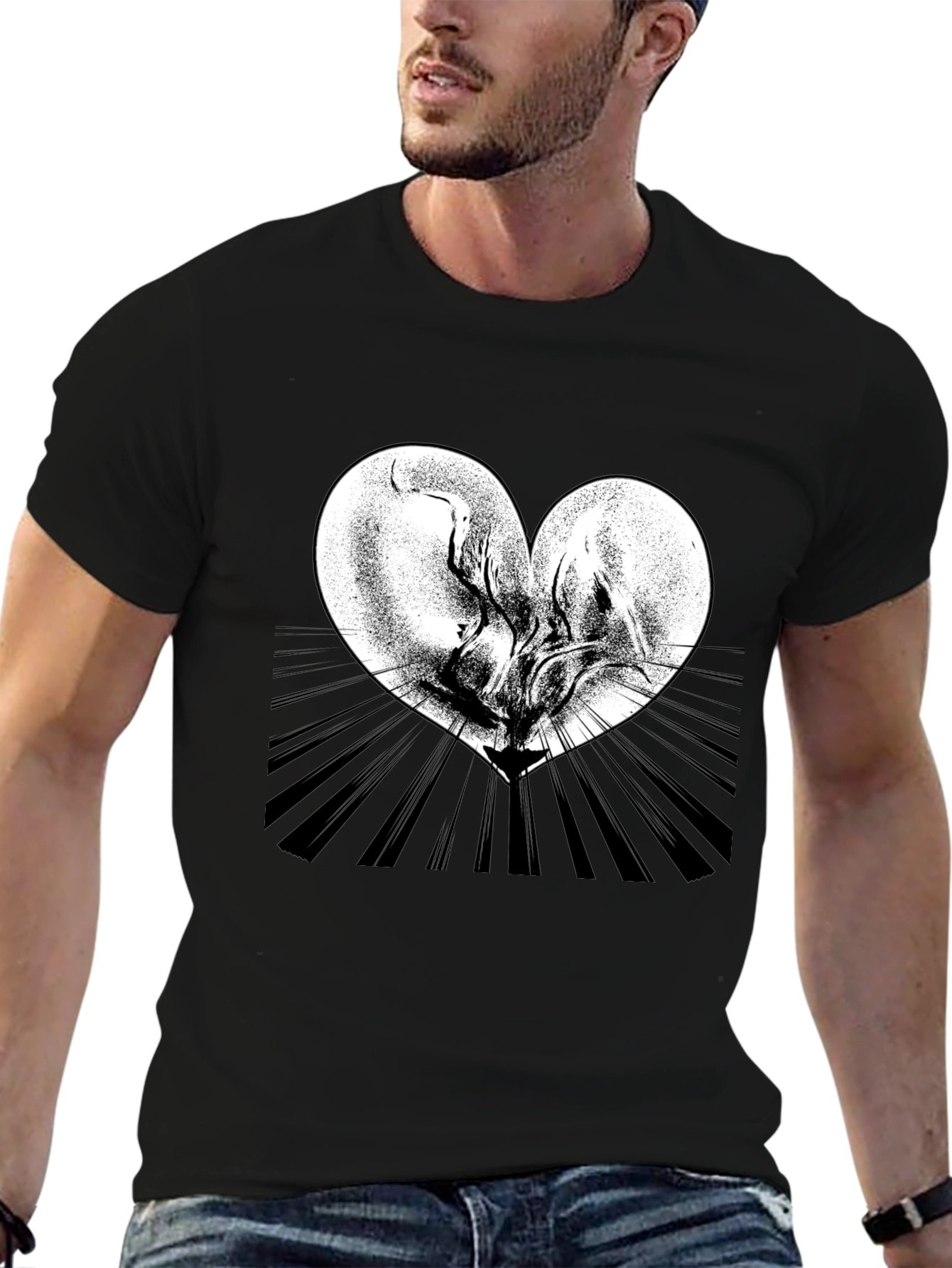 Heart Graphic Tee - Artistic Black T-Shirt