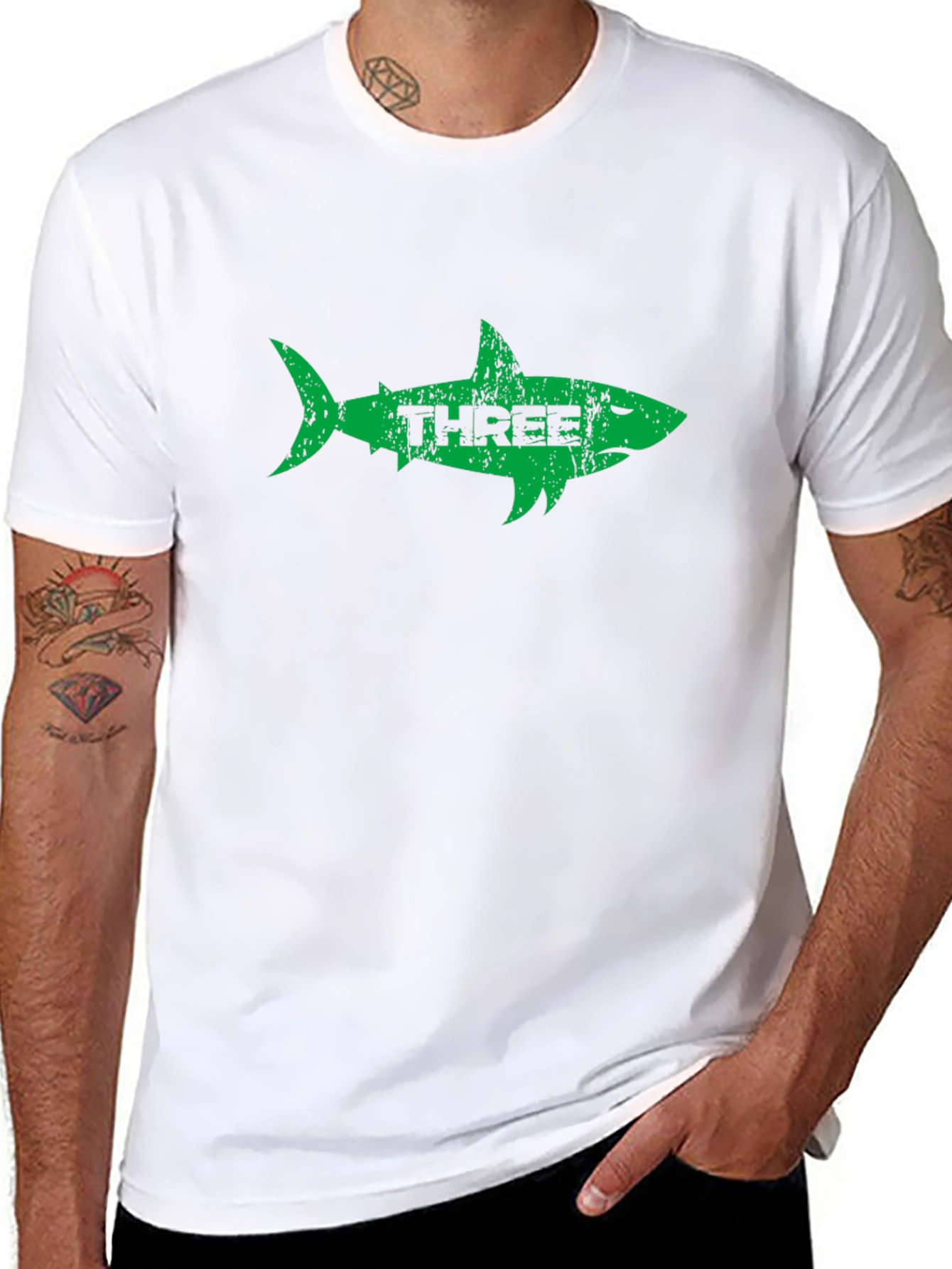 Three Shark Graphic Tee - Stylish Mens Black T-Shirt