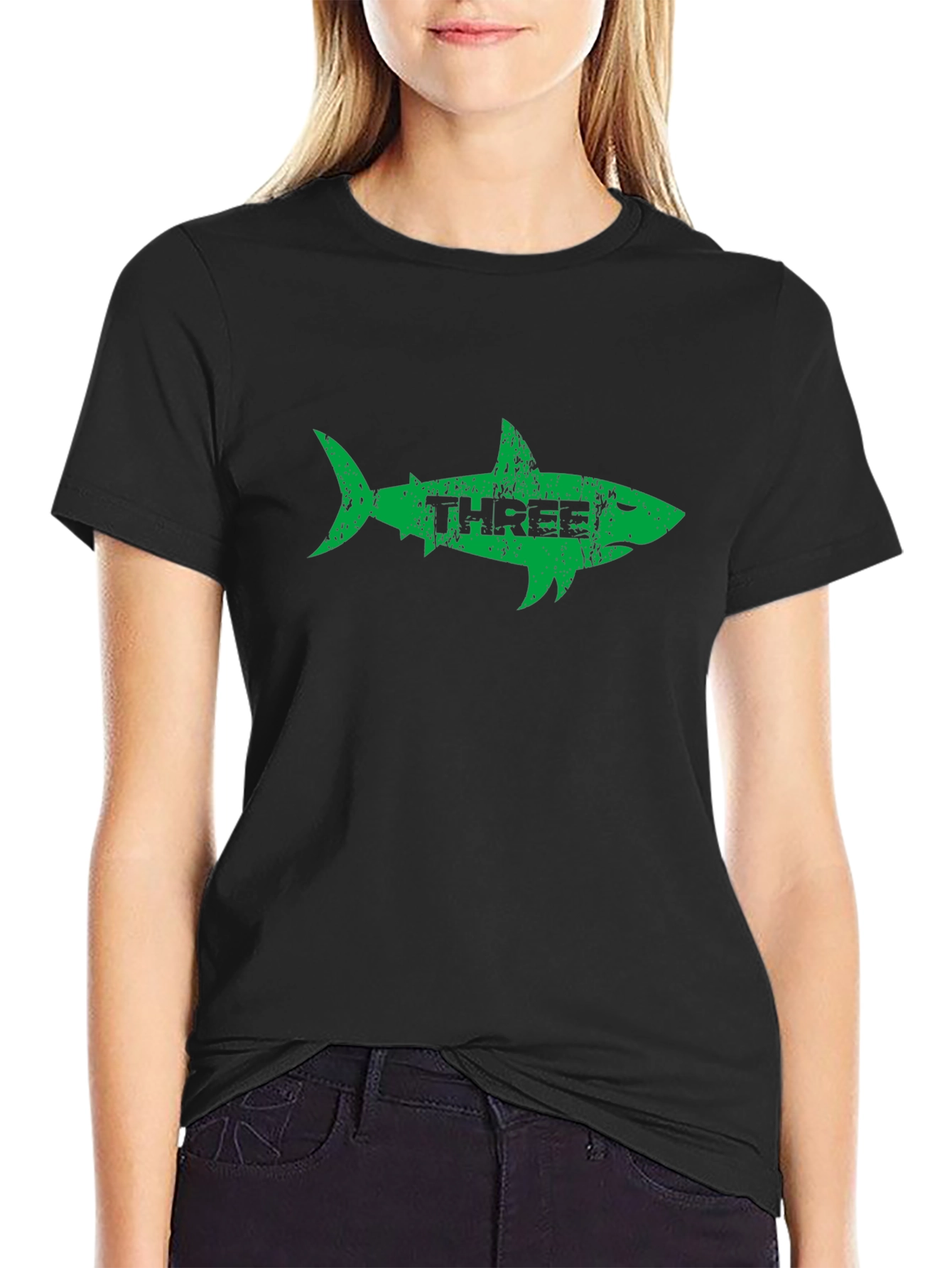 Three Shark Graphic Tee - Stylish Mens Black T-Shirt