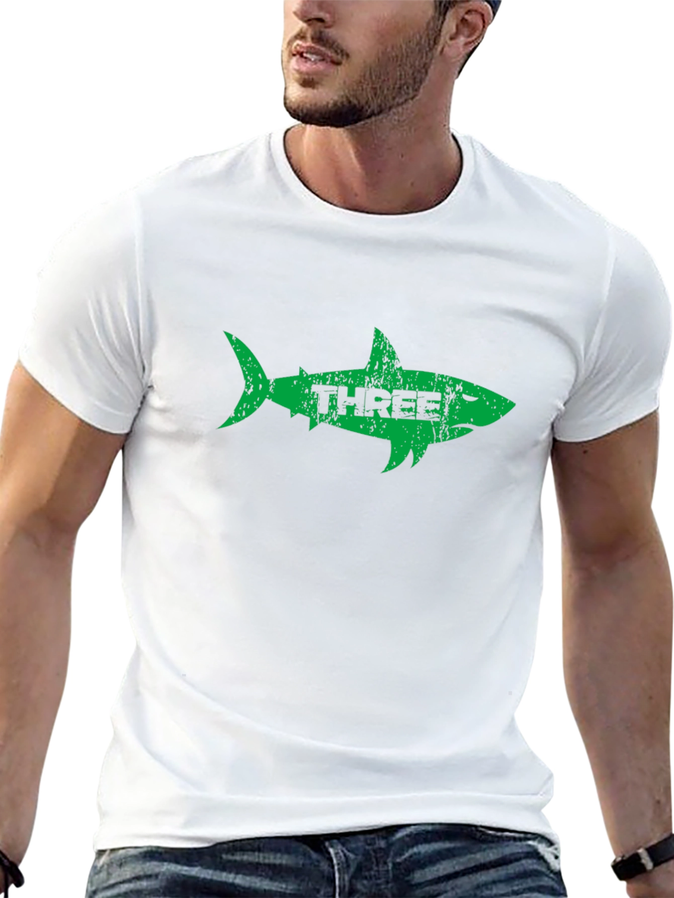 Three Shark Graphic Tee - Stylish Mens Black T-Shirt