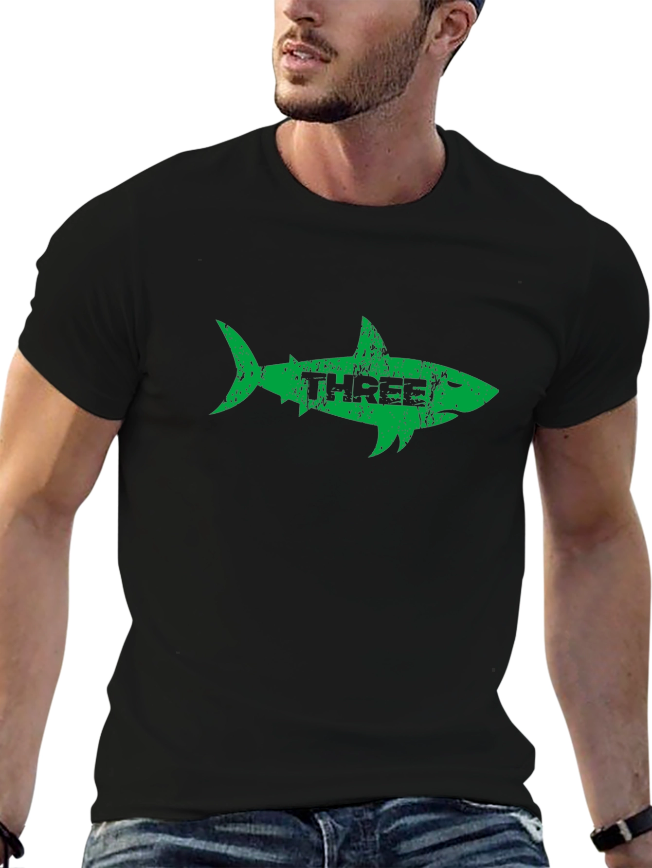 Three Shark Graphic Tee - Stylish Mens Black T-Shirt