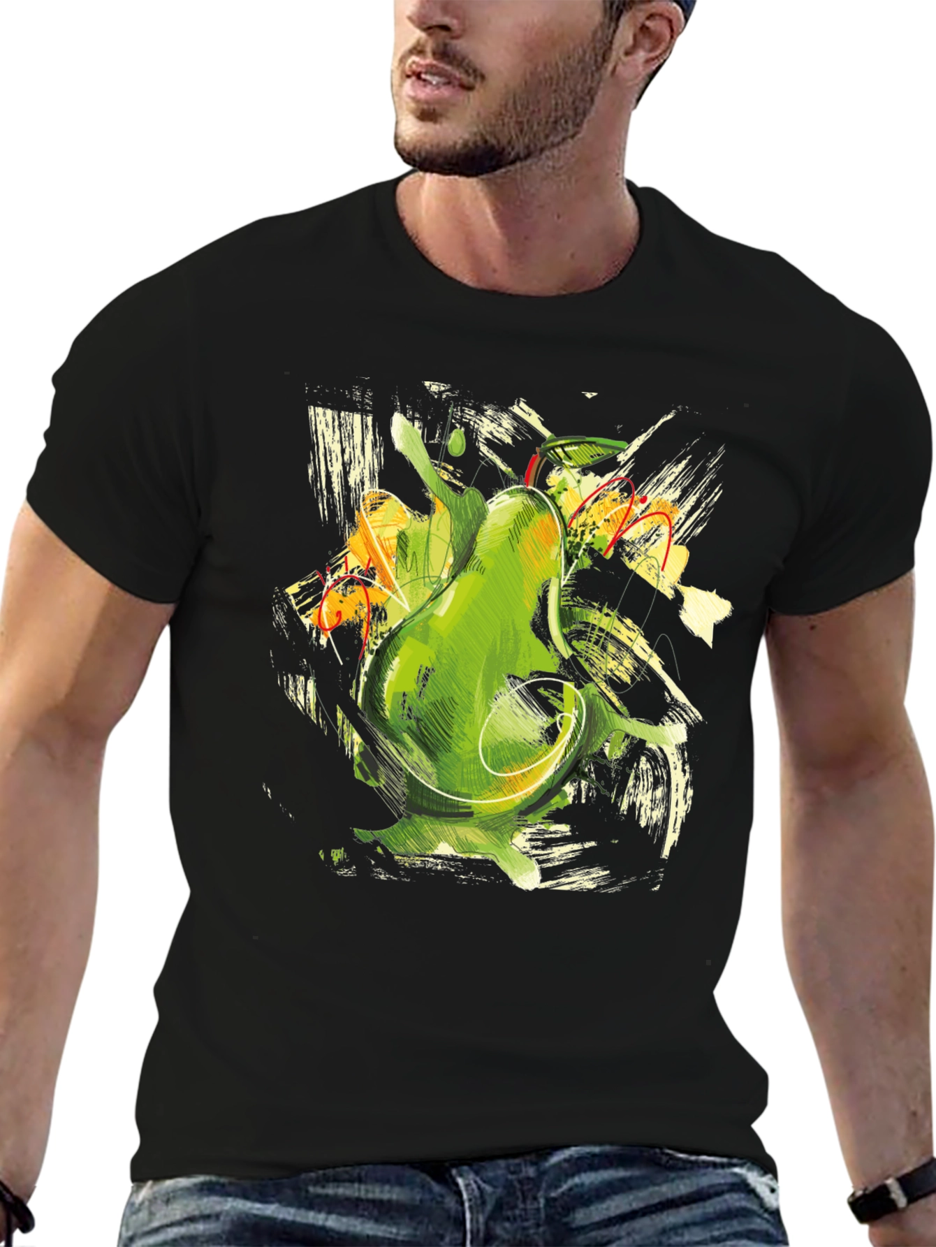 Abstract Avocado Graphic Print Black T-Shirt