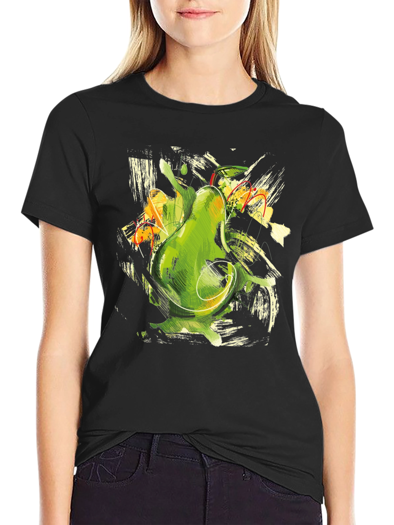 Abstract Avocado Graphic Print Black T-Shirt