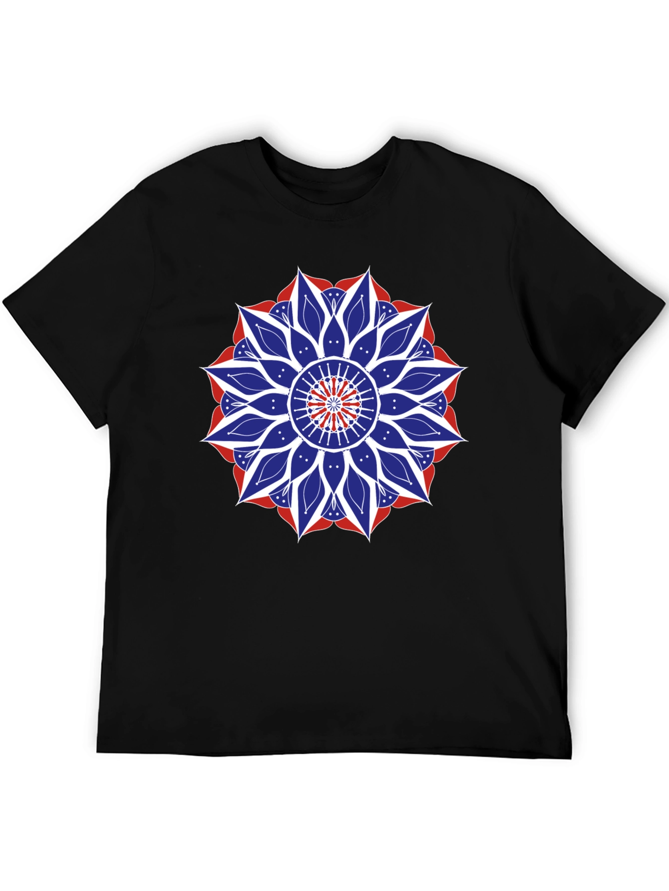 Mens Black T-Shirt with Red White and Blue Mandala