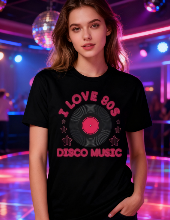 "I Love 80s Disco Music" Retro Graphic Tee