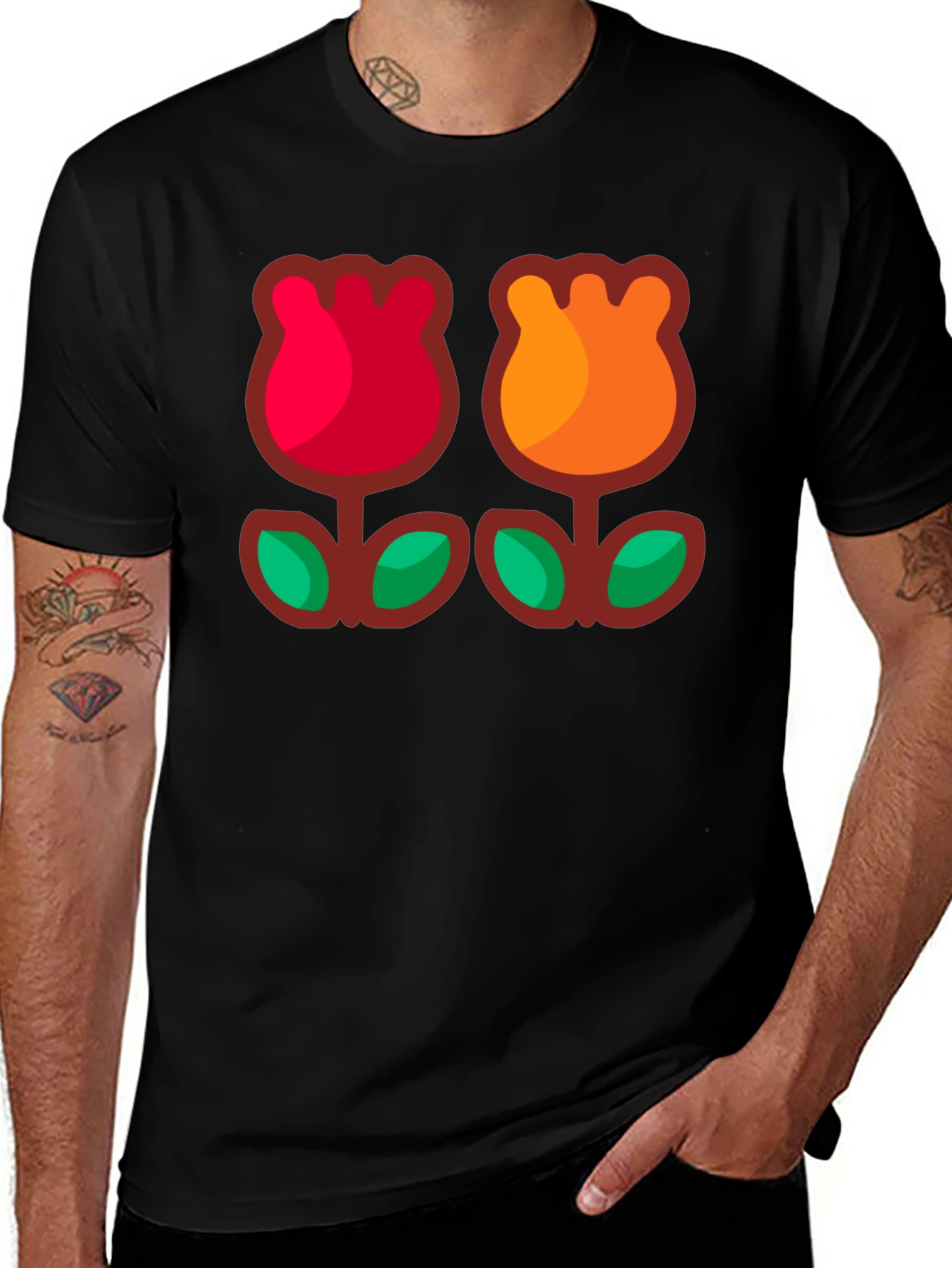 Retro Flower T-Shirt - Black Cotton Tee