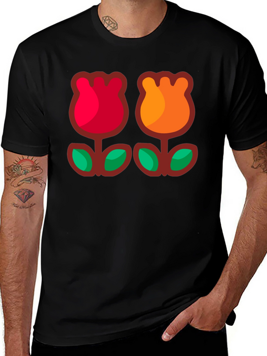 Retro Flower T-Shirt - Black Cotton Tee