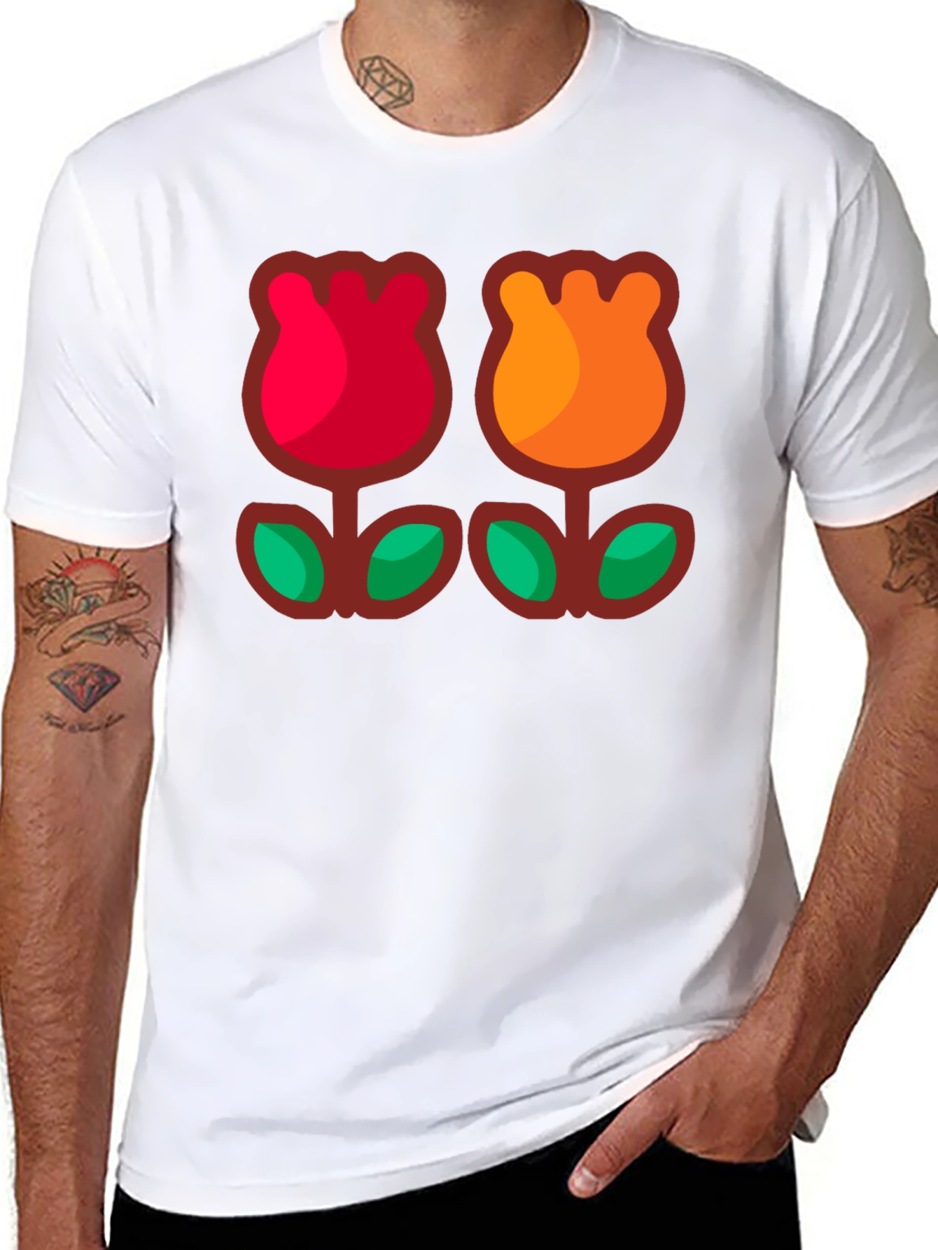 Retro Flower T-Shirt - Black Cotton Tee