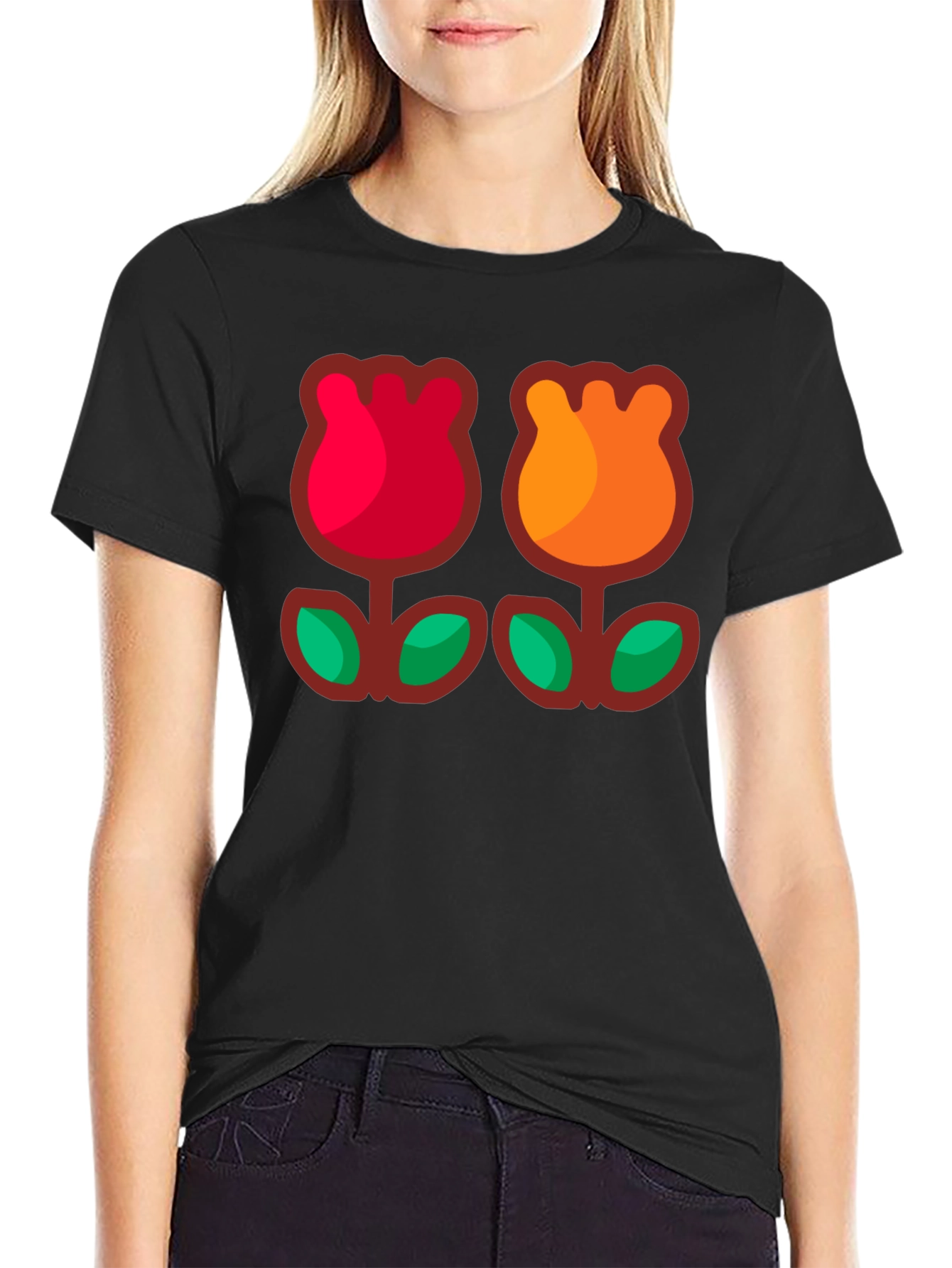 Retro Flower T-Shirt - Black Cotton Tee