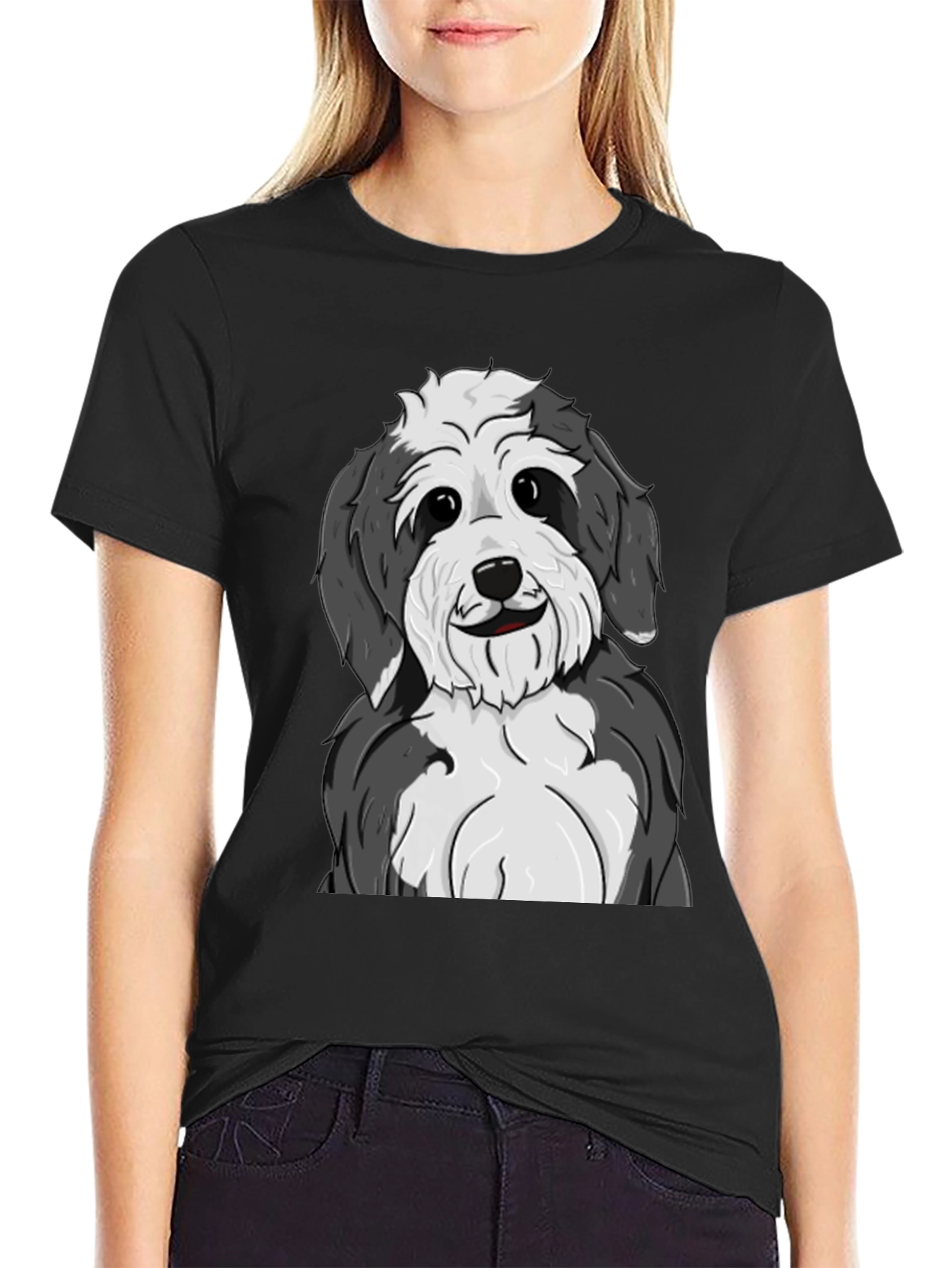 Cute Dog Graphic Tee - Black Cotton Shirt