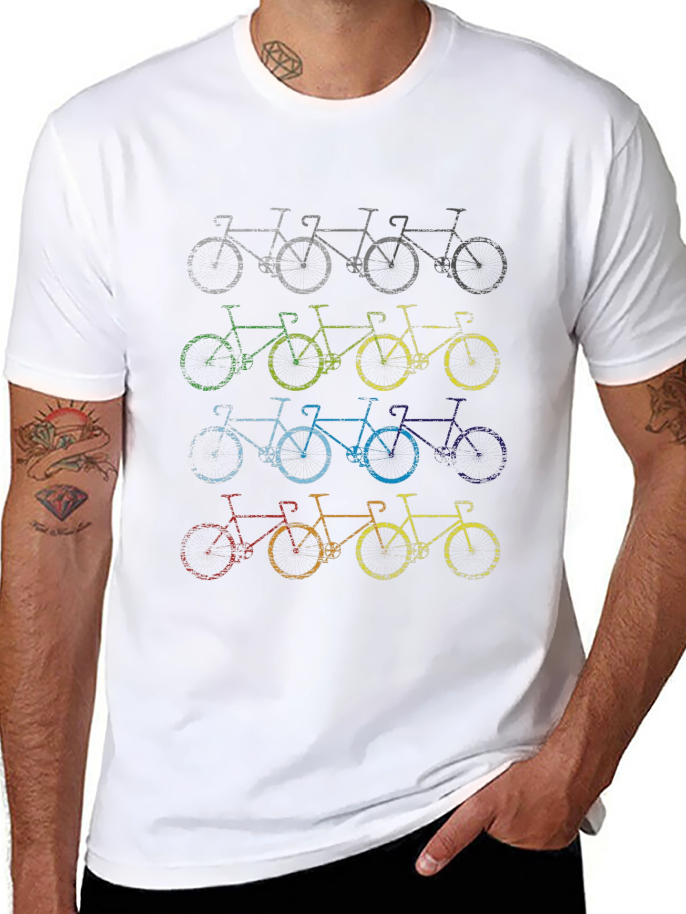 Retro Bicycle Print Black T-Shirt