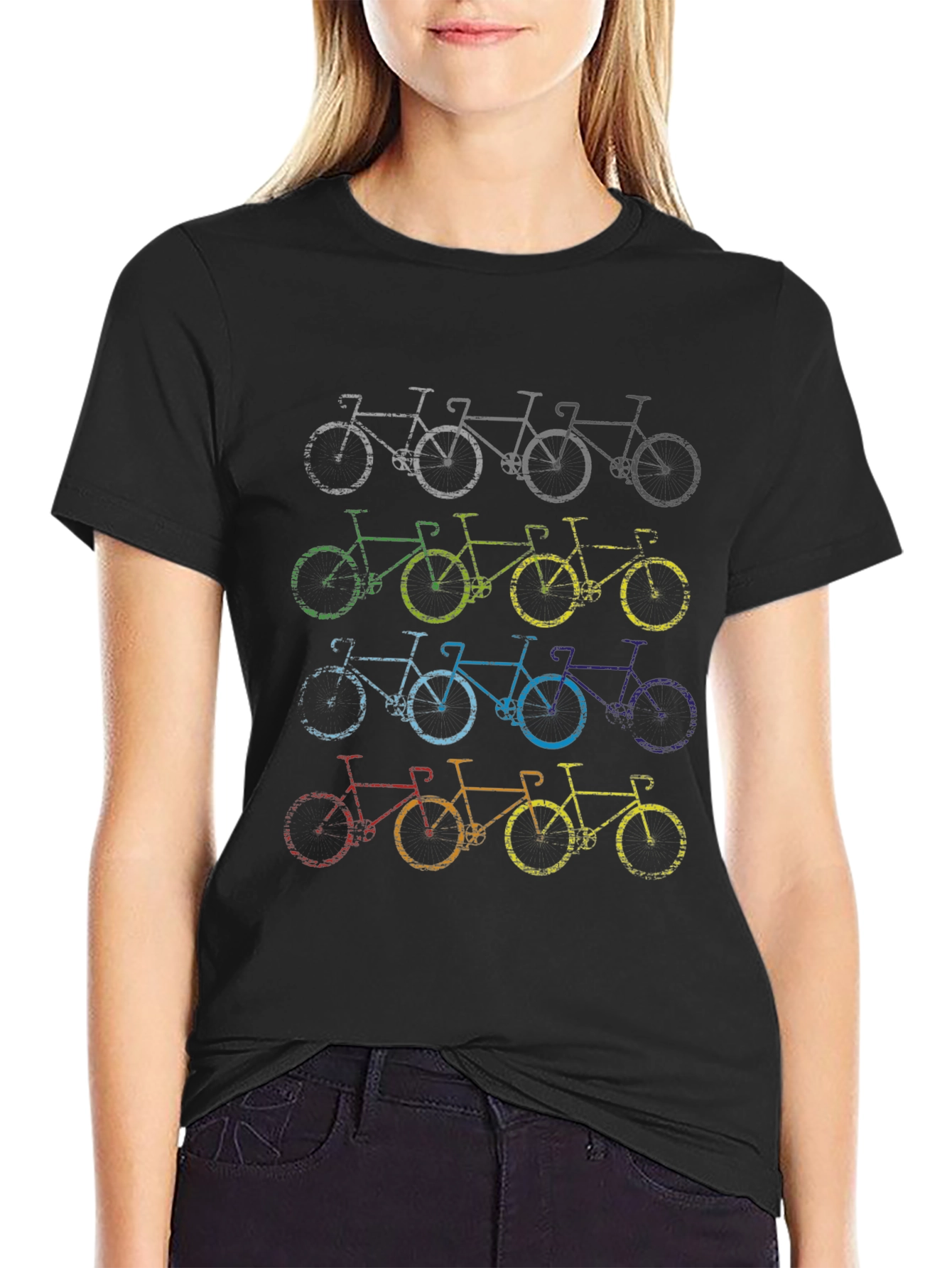 Retro Bicycle Print Black T-Shirt