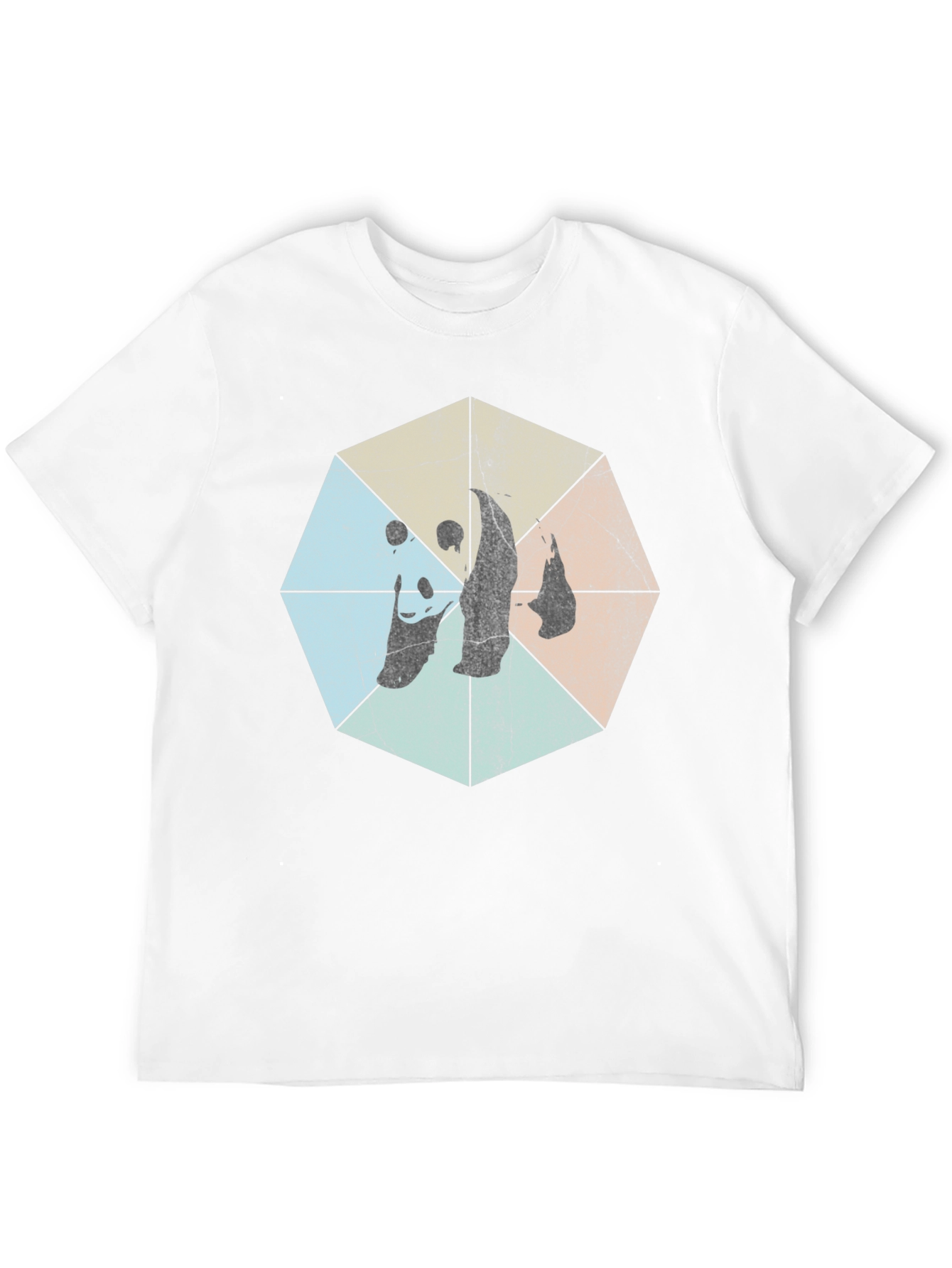 Retro Geometric Panda Graphic T-Shirt - Black