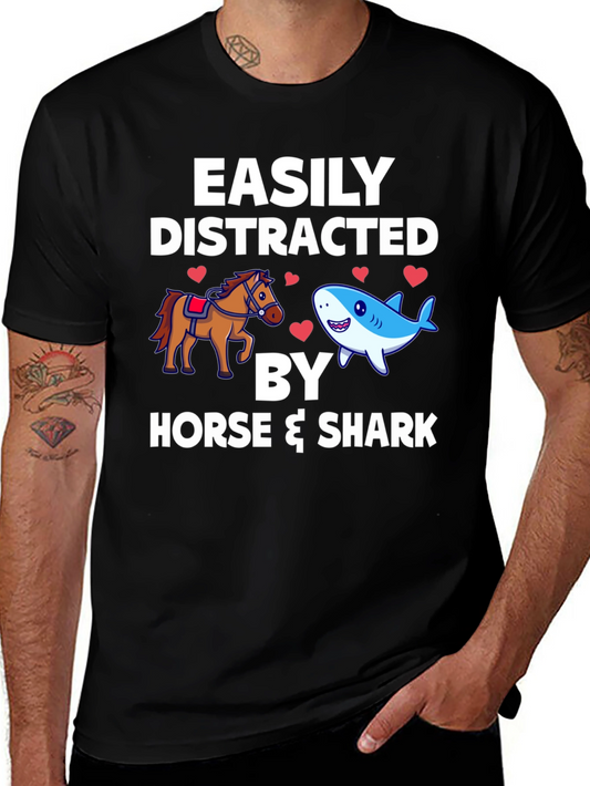 Easily Distracted by Horse & Shark Mens T-Shirt