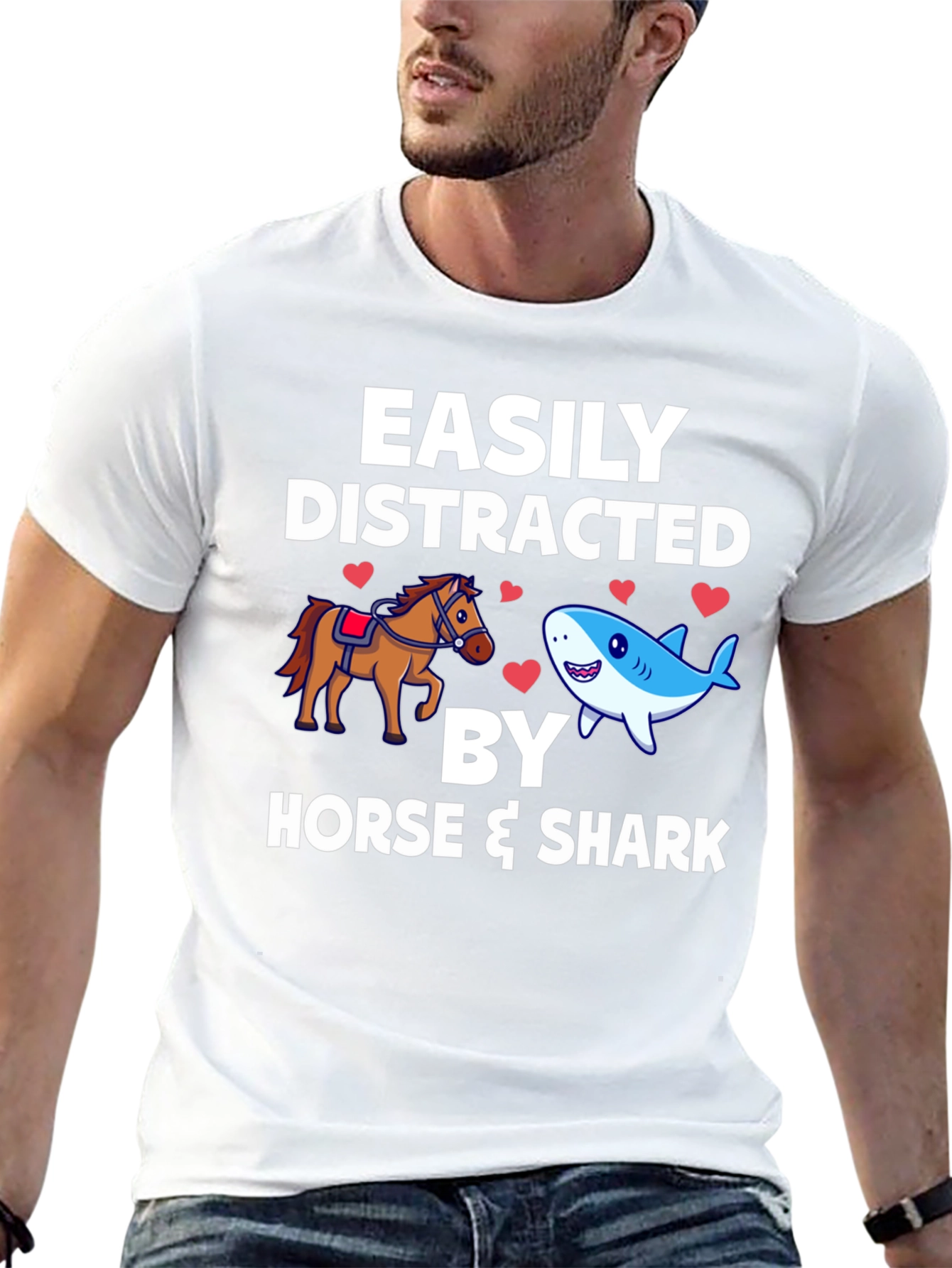 Easily Distracted by Horse & Shark Mens T-Shirt