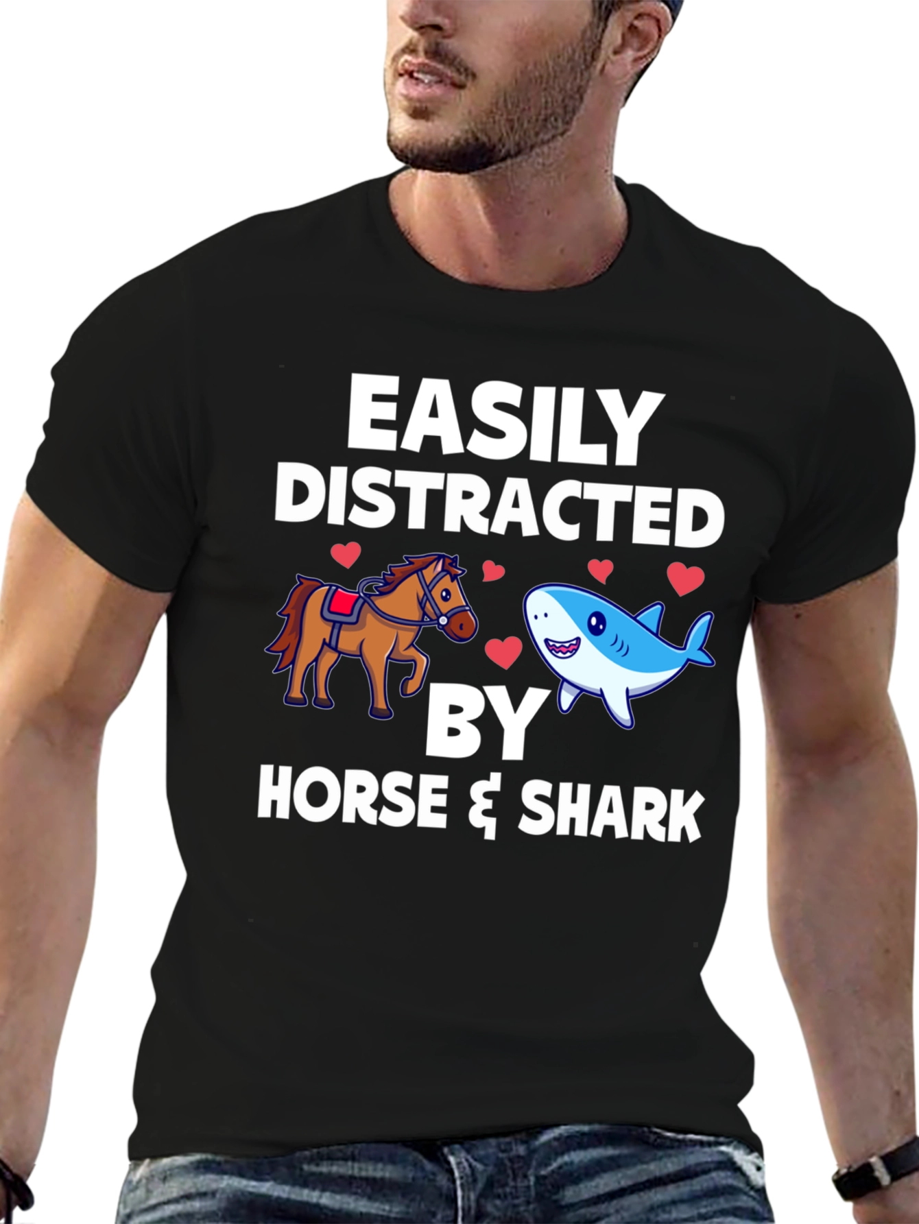Easily Distracted by Horse & Shark Mens T-Shirt