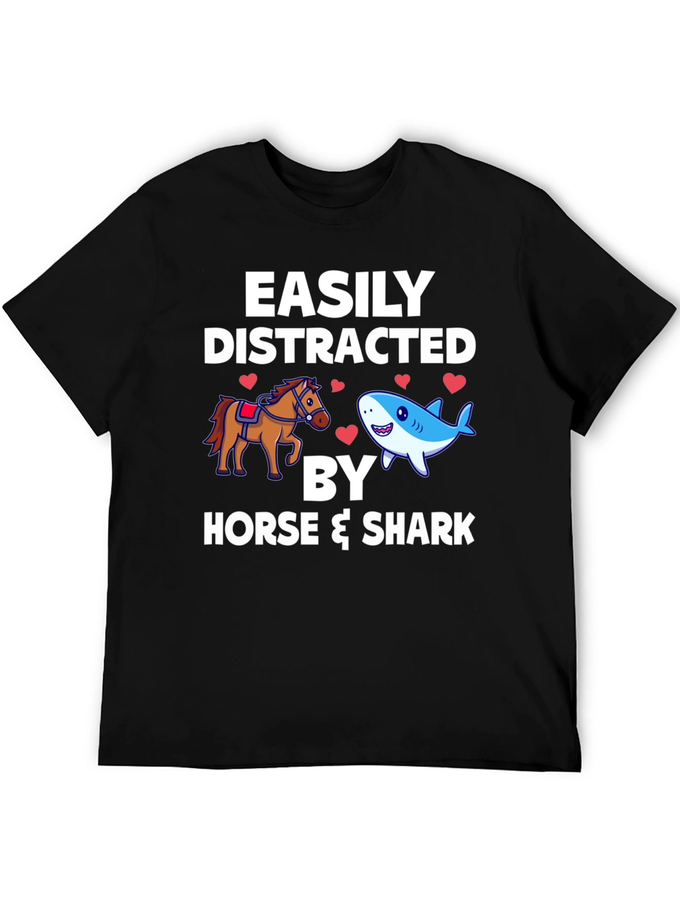 Easily Distracted by Horse & Shark Mens T-Shirt
