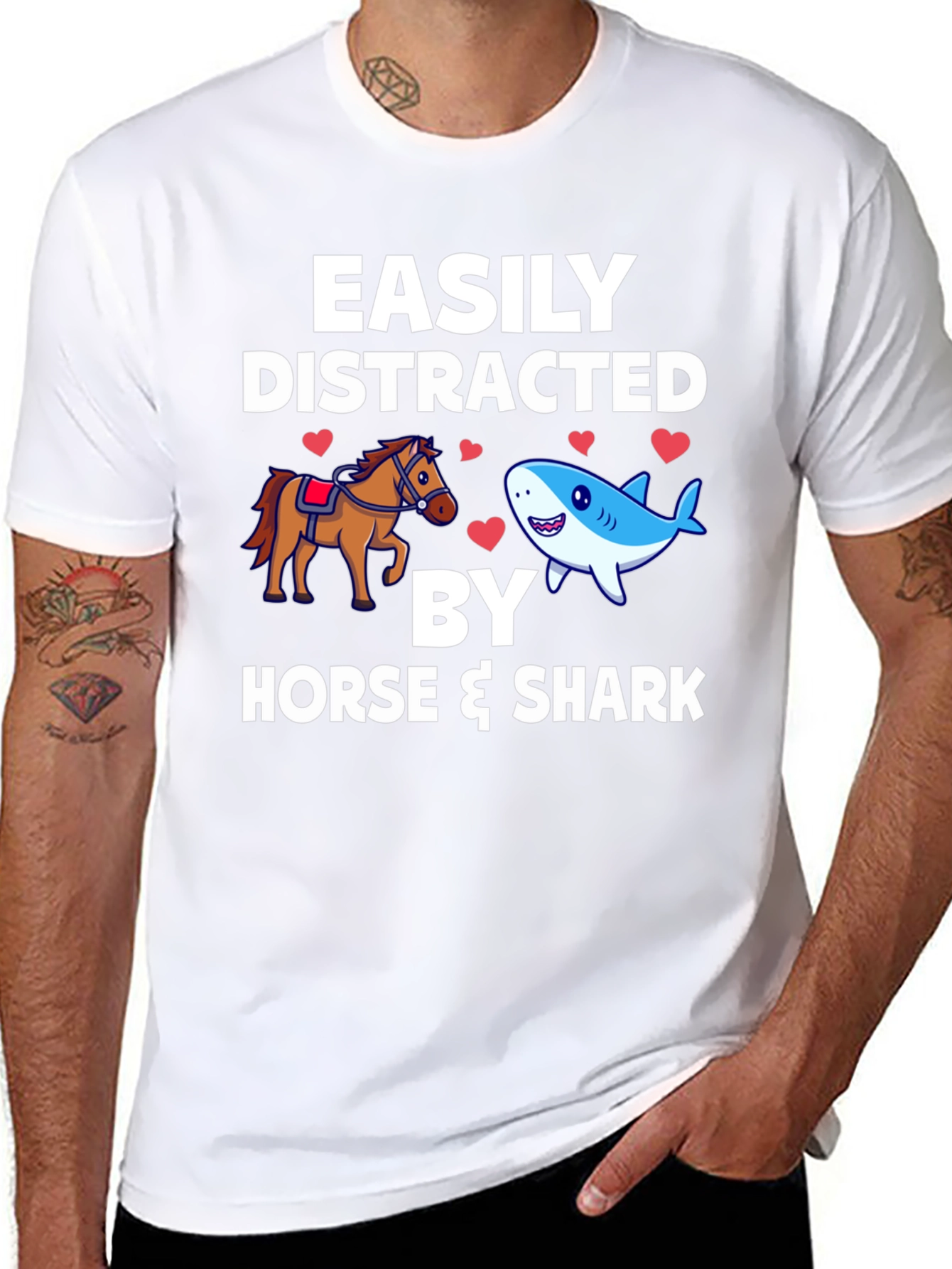 Easily Distracted by Horse & Shark Mens T-Shirt