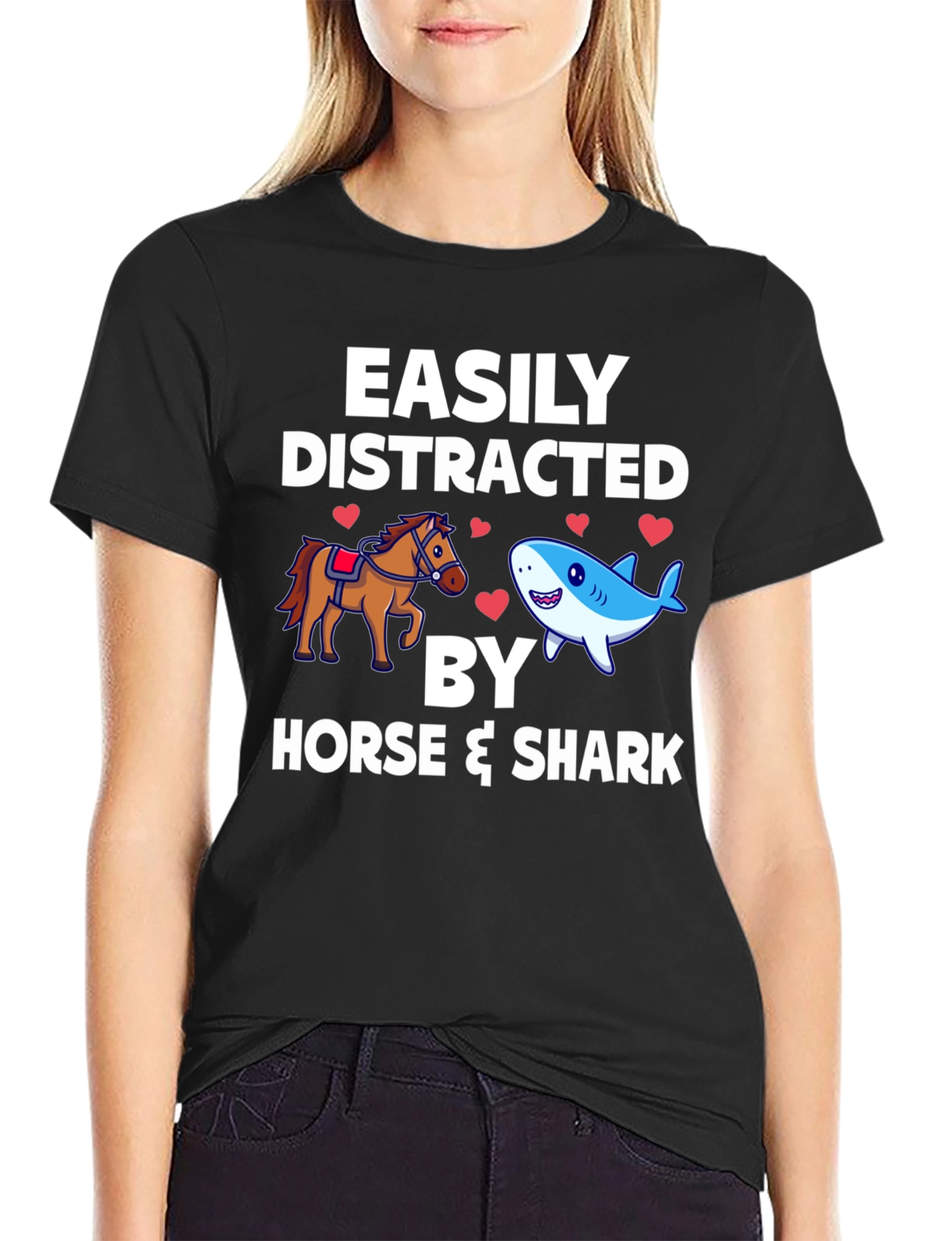 Easily Distracted by Horse & Shark Mens T-Shirt