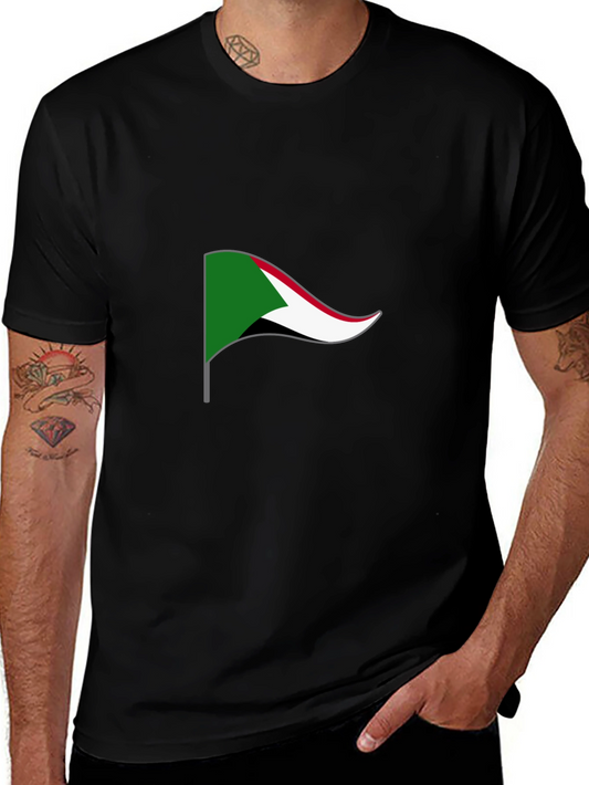 Sudan Flag Graphic Tee - Black Cotton T-Shirt