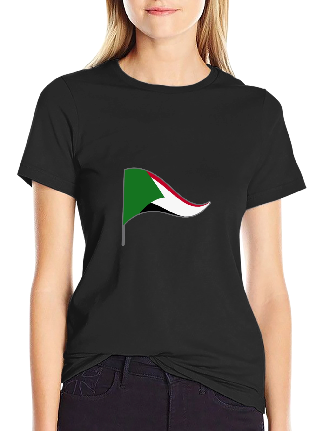 Sudan Flag Graphic Tee - Black Cotton T-Shirt