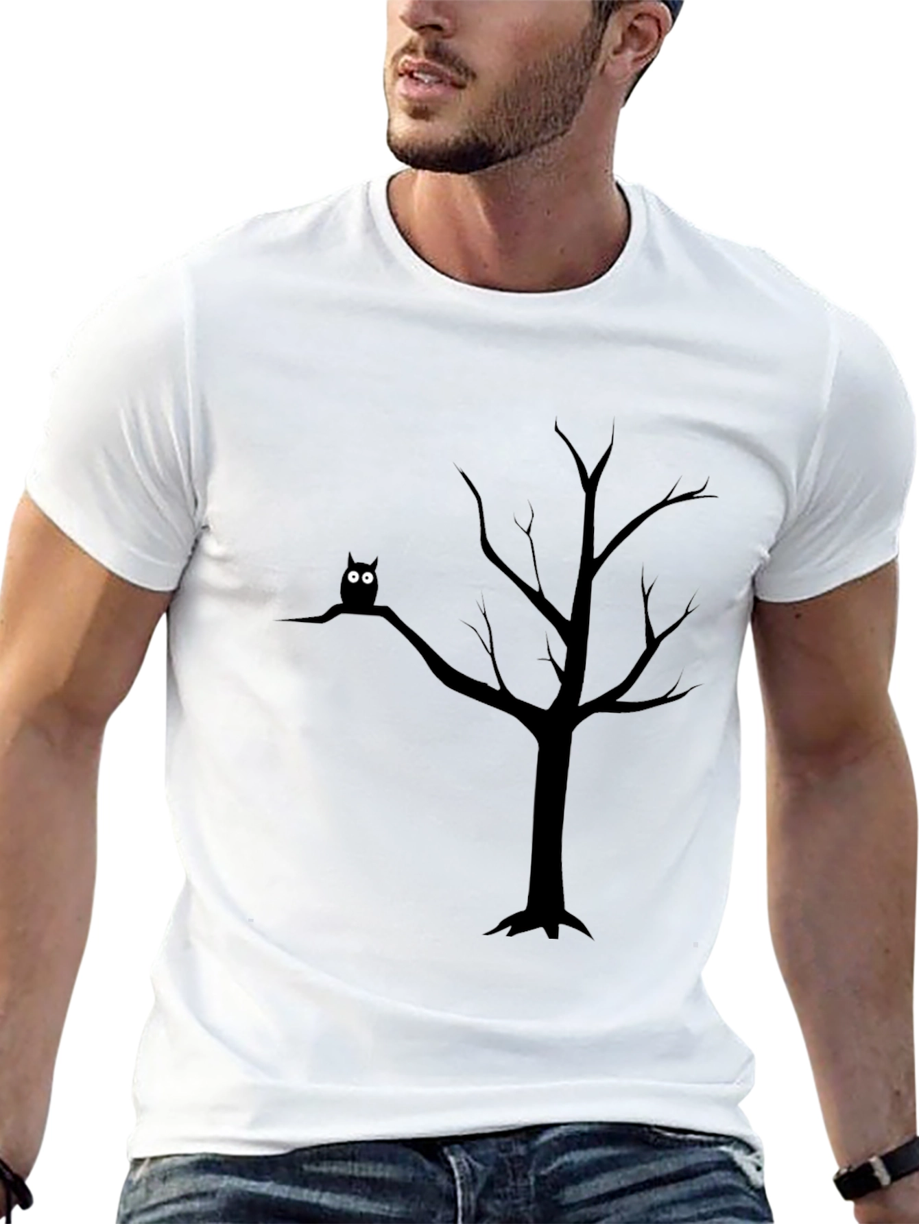 Owl in Tree Black T-Shirt - Spooky Nature Tee