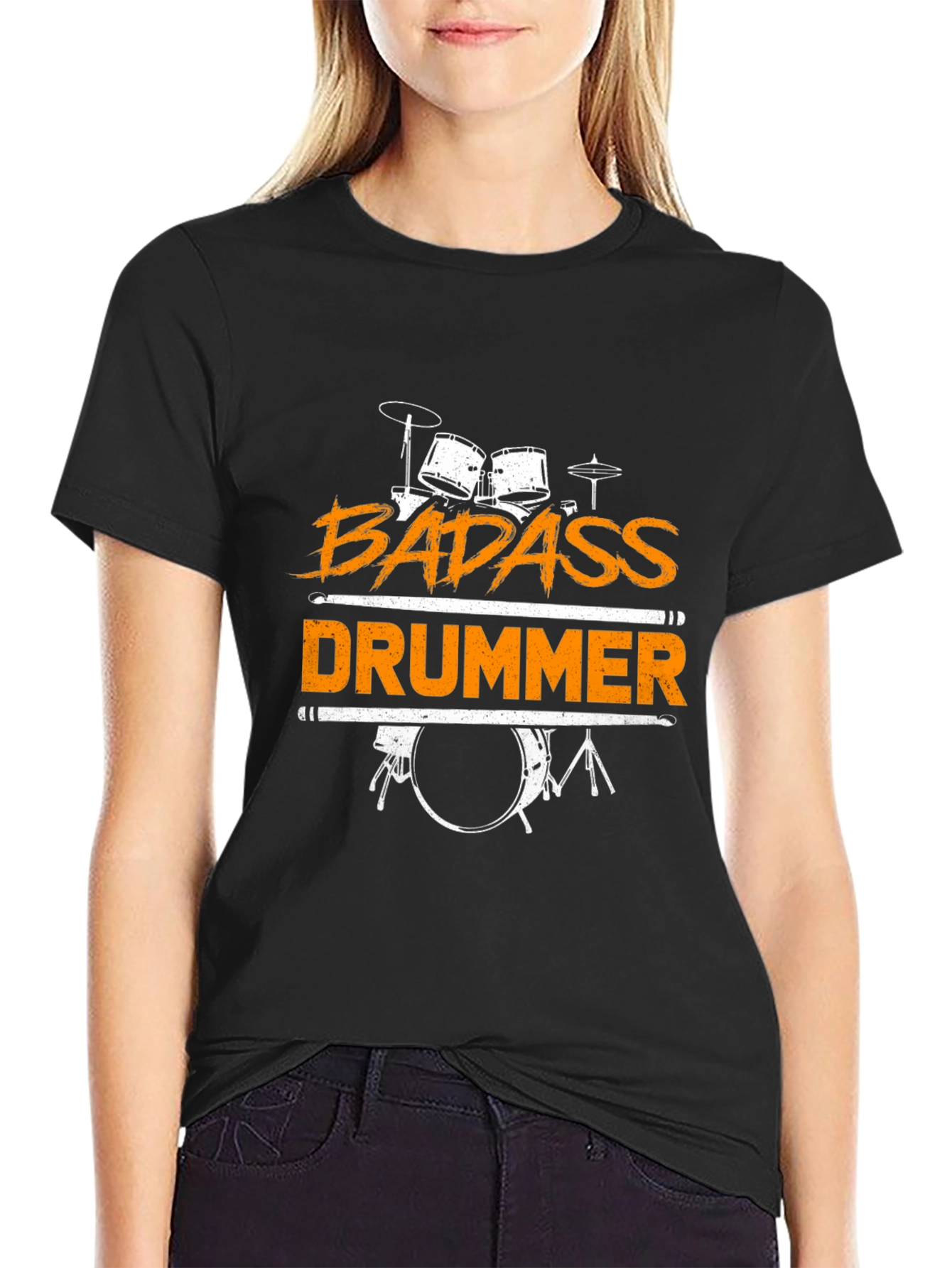 Badass Drummer Graphic Tee - Black