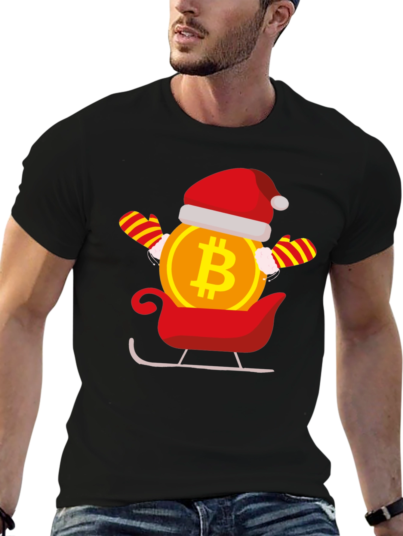 Bitcoin Santa Sleigh Black T-Shirt