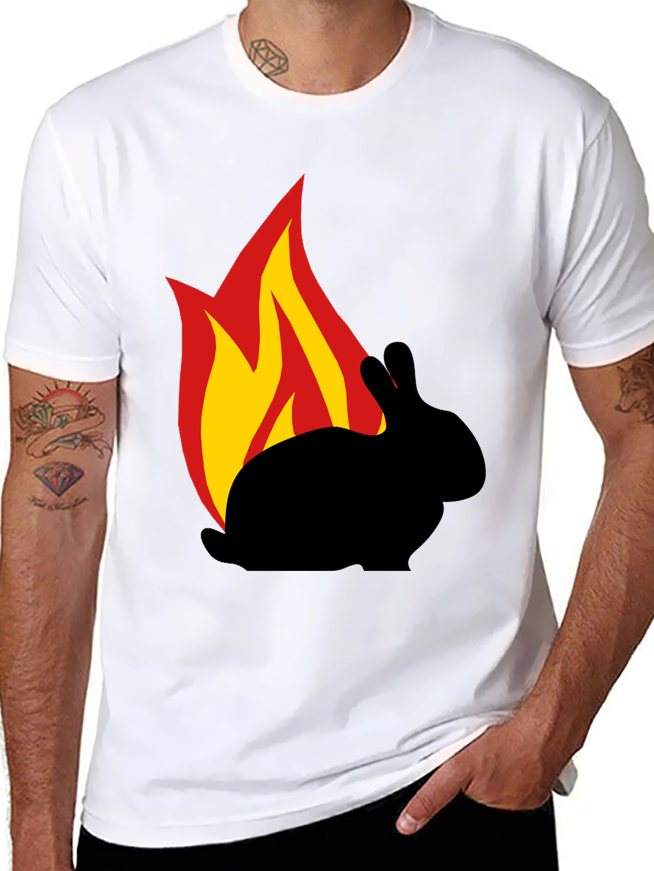 Burning Rabbit Graphic Tee - Black Cotton T-Shirt