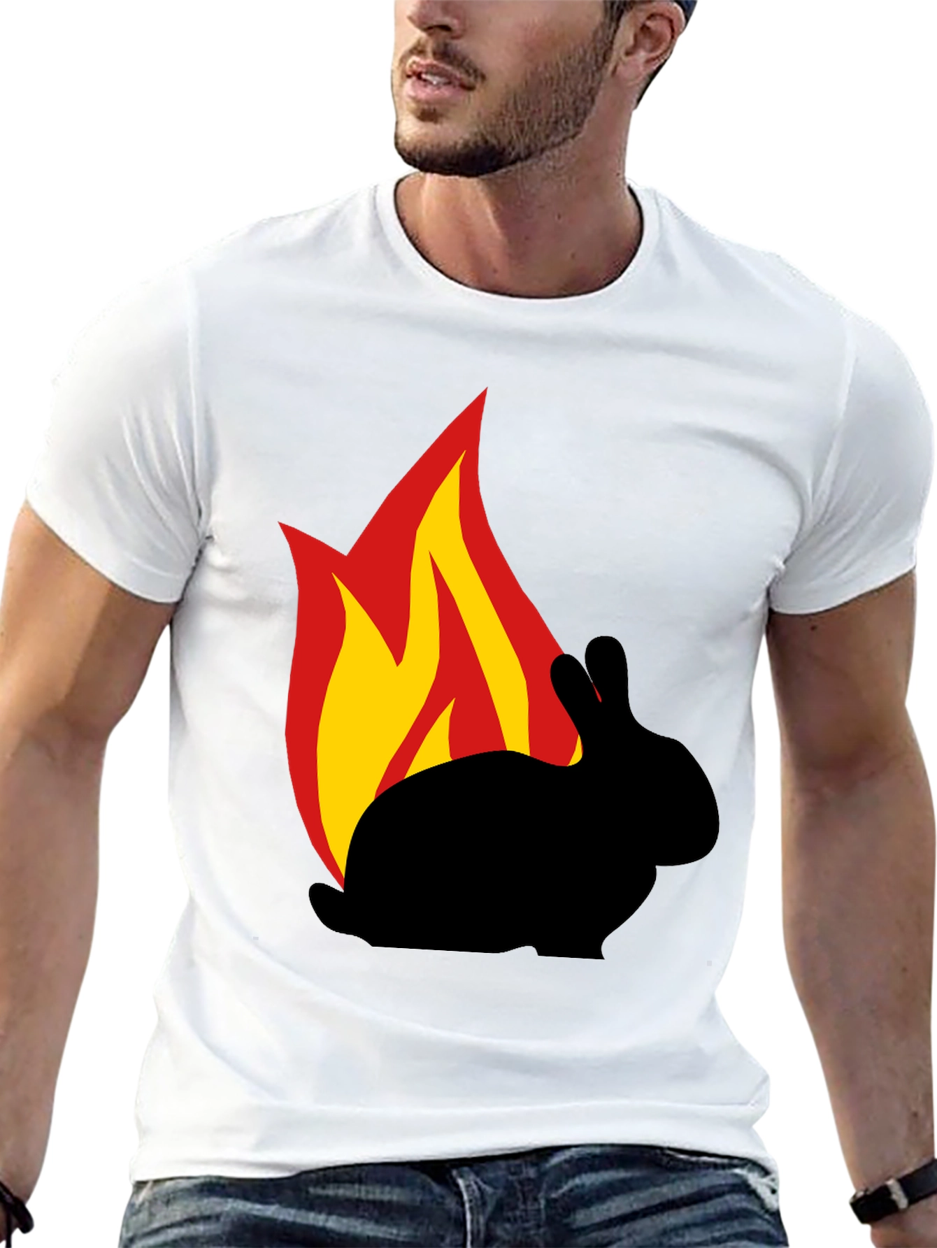 Burning Rabbit Graphic Tee - Black Cotton T-Shirt